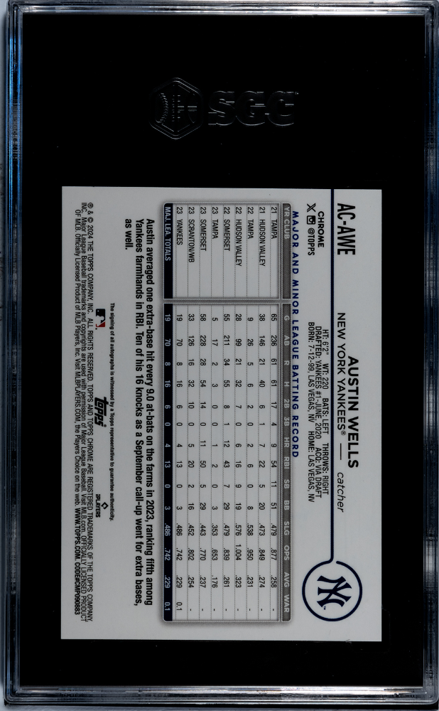 2024 Topps Chrome Austin Wells #AC-AWE Blue Raywave Refractor SGC 9.5 Auto 10