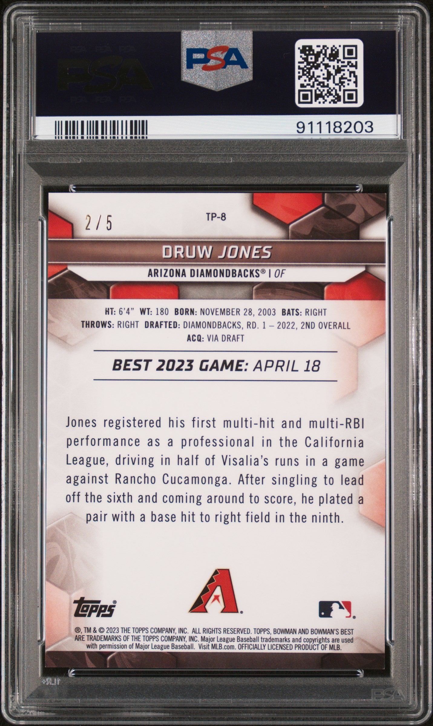 2023 Bowman's Best Top Prospects Druw Jones #TP8 Red Lava PSA 8