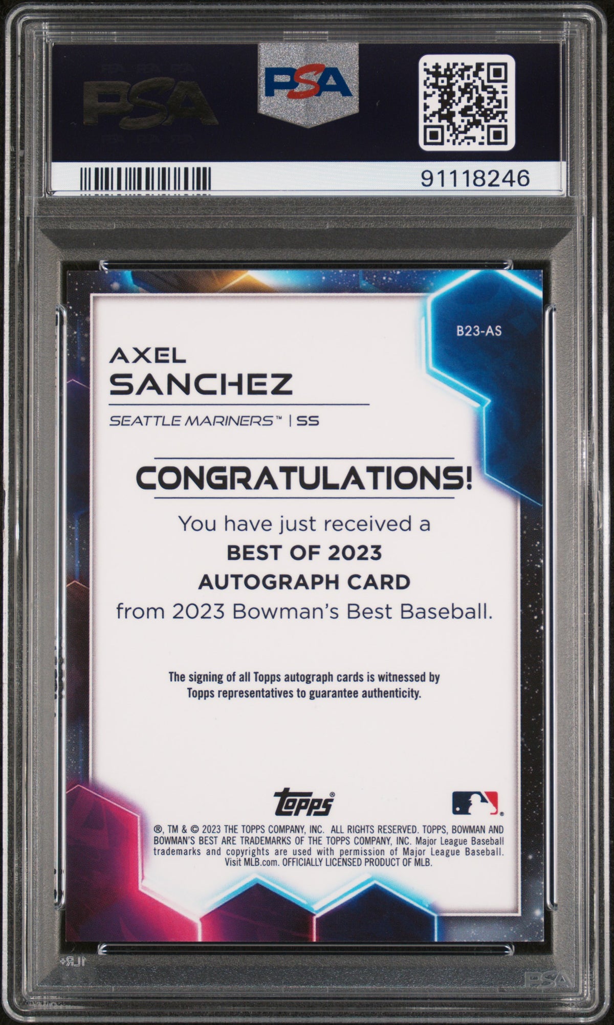2023 Bowman's Best Best Of 2023 Autographs Axel Sanchez #B23AS PSA 9