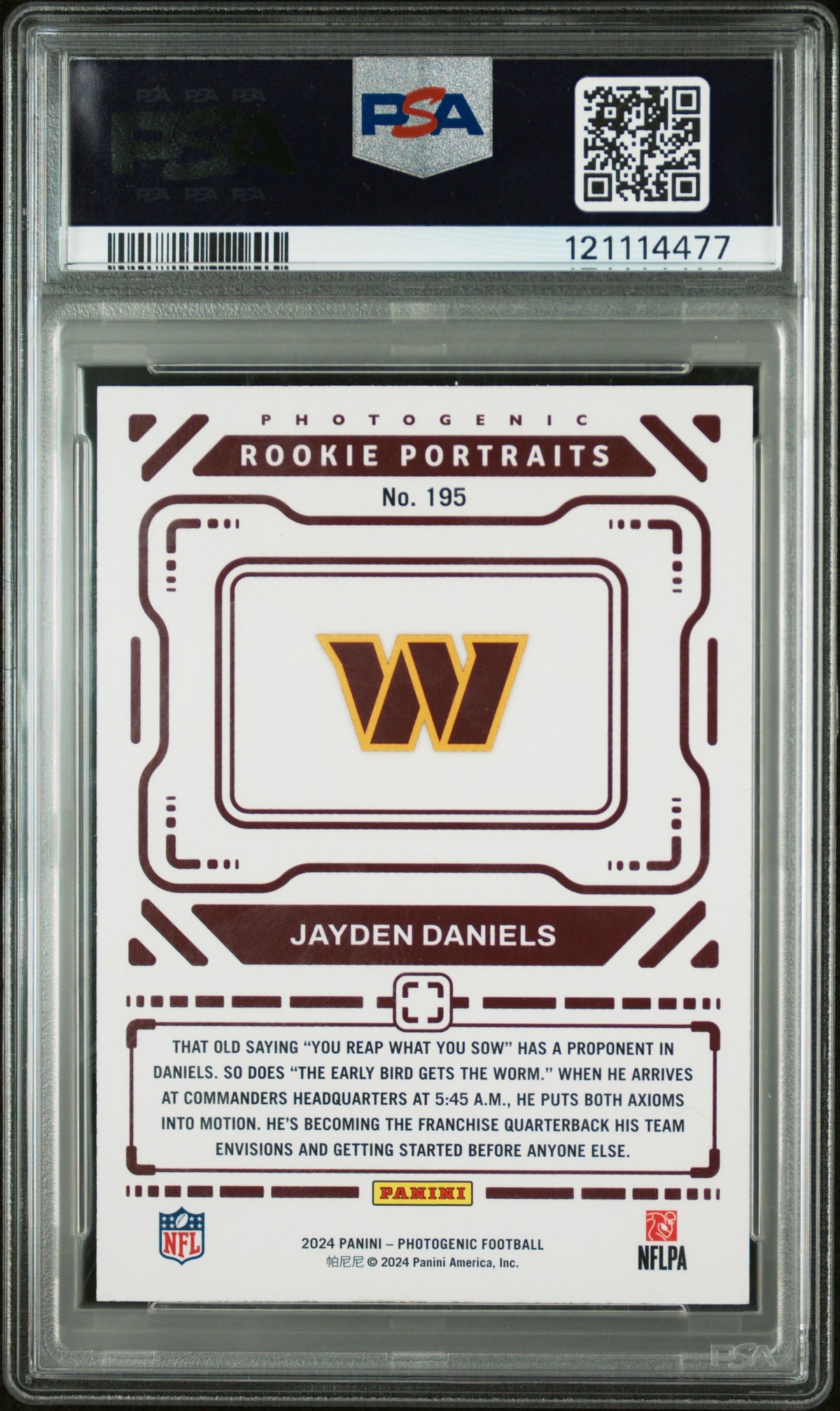 2024 Panini Photogenic Jayden Daniels #195 Blue 46/99 PSA 8