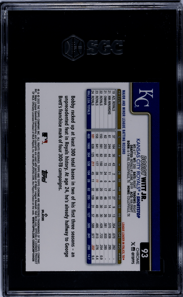 2025 Topps Chrome Bobby Witt JR. #93 Aqua Raywave Refractor SGC 9
