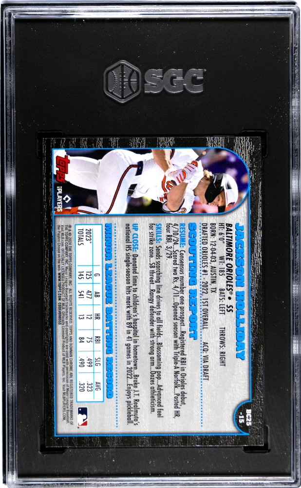 2024 Bowman Chrome Jackson Holliday #BC25-15 '99 Des. 25th Anniv. SGC 9.5