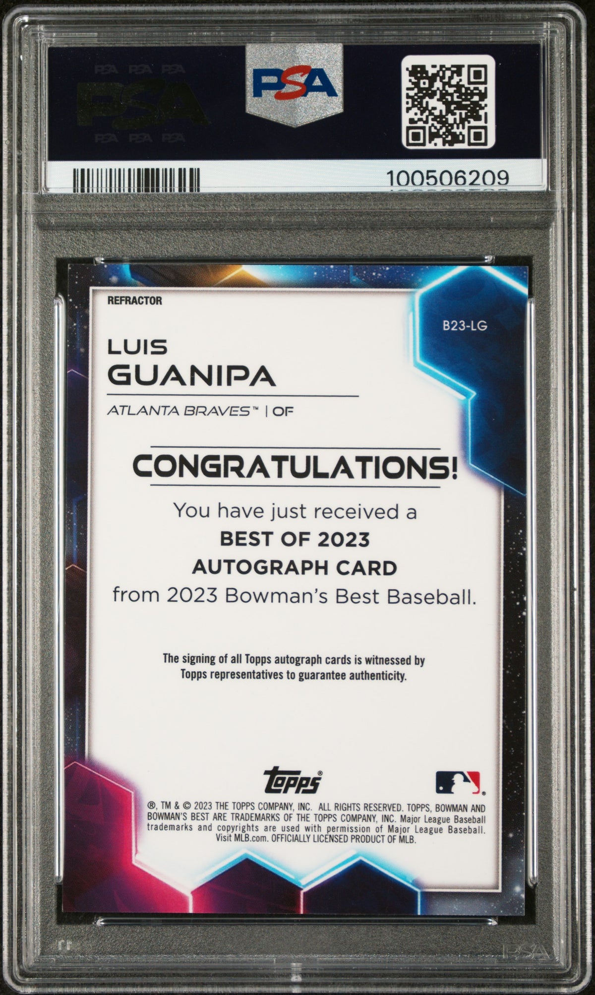 2023 Bowman's Best Best Of 2023 Autographs Luis Guanipa #B23LG Refractor PSA 10