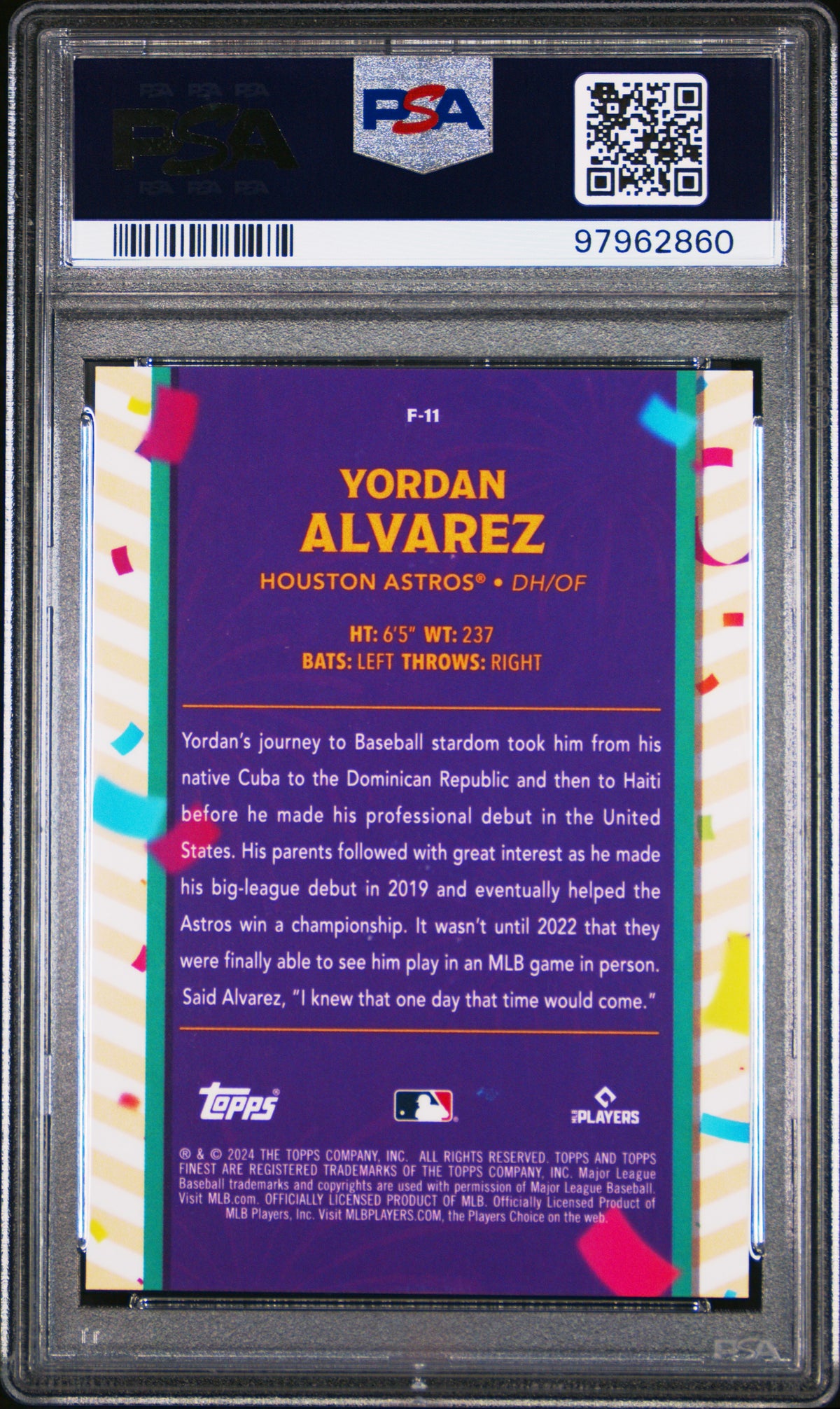 2024 Topps Finest Fiesta Yordan Alvarez #F11 PSA 10