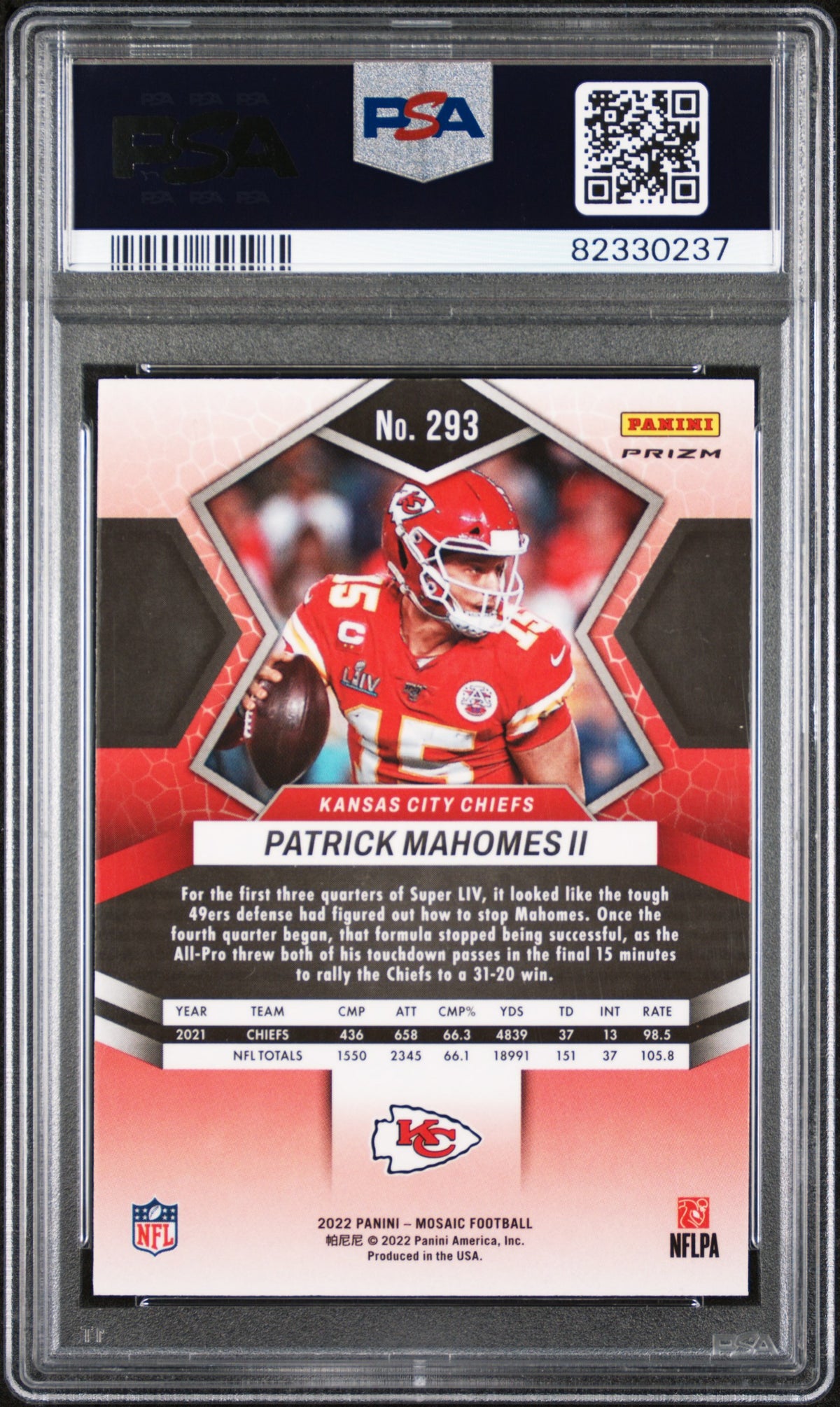 2022 Panini Mosaic Patrick Mahomes II #293 Reactive Orange PSA 10
