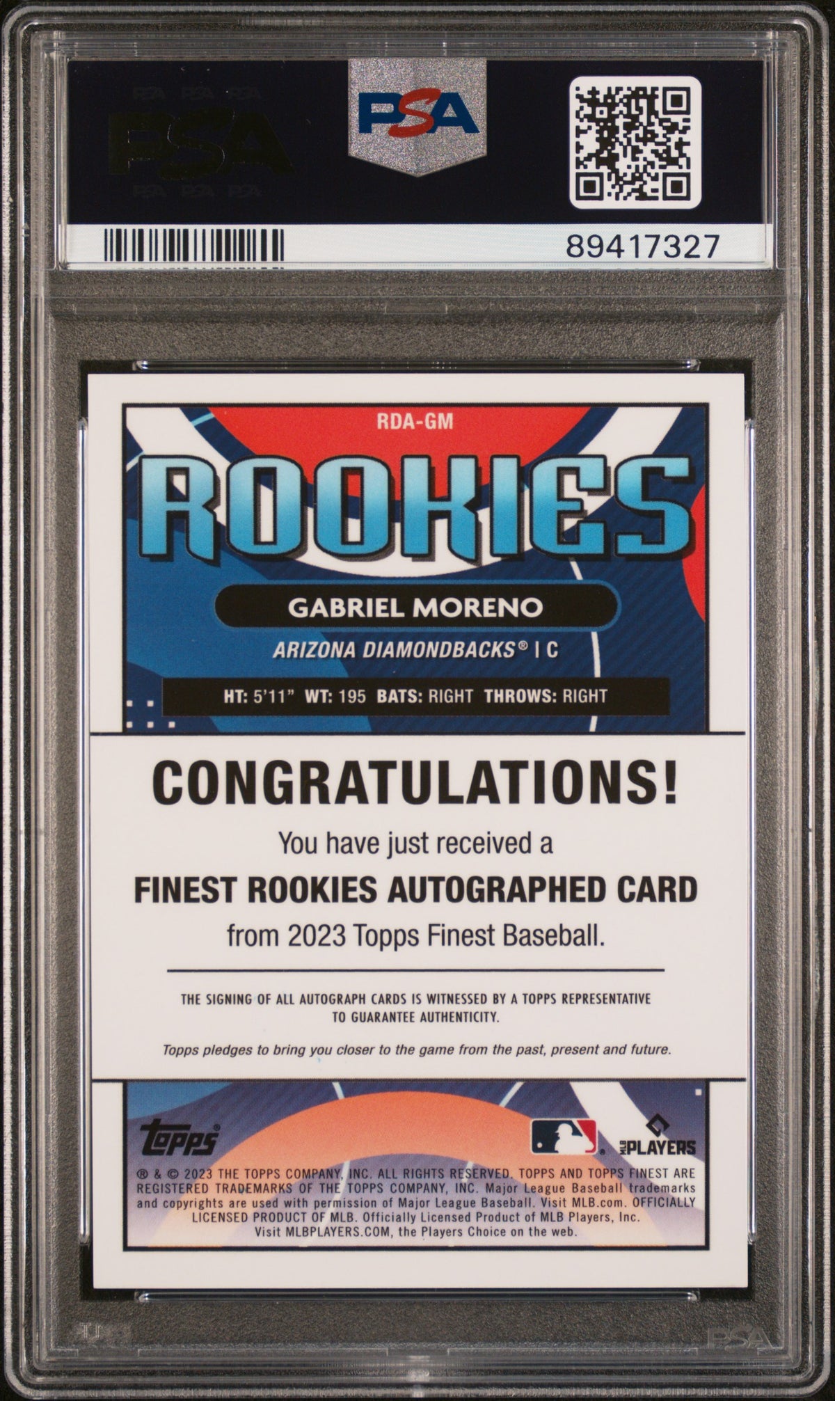 2023 Topps Finest Finest Rookies Variation Auto Gabriel Moreno #RDAGM PSA 9
