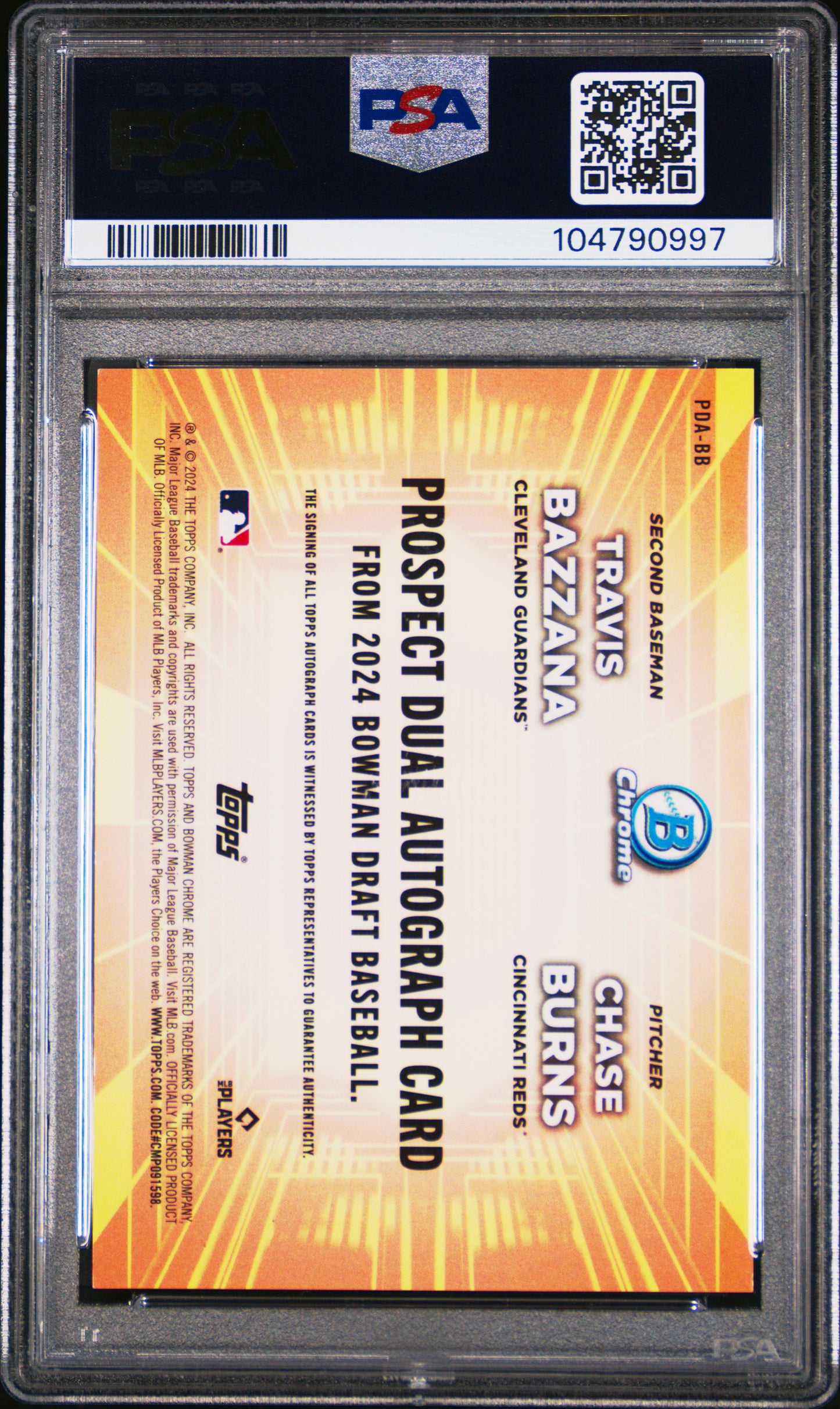 2024 Bowman Draft Prospect Dual Autographs Bazzana Burns #PDABB PSA 10