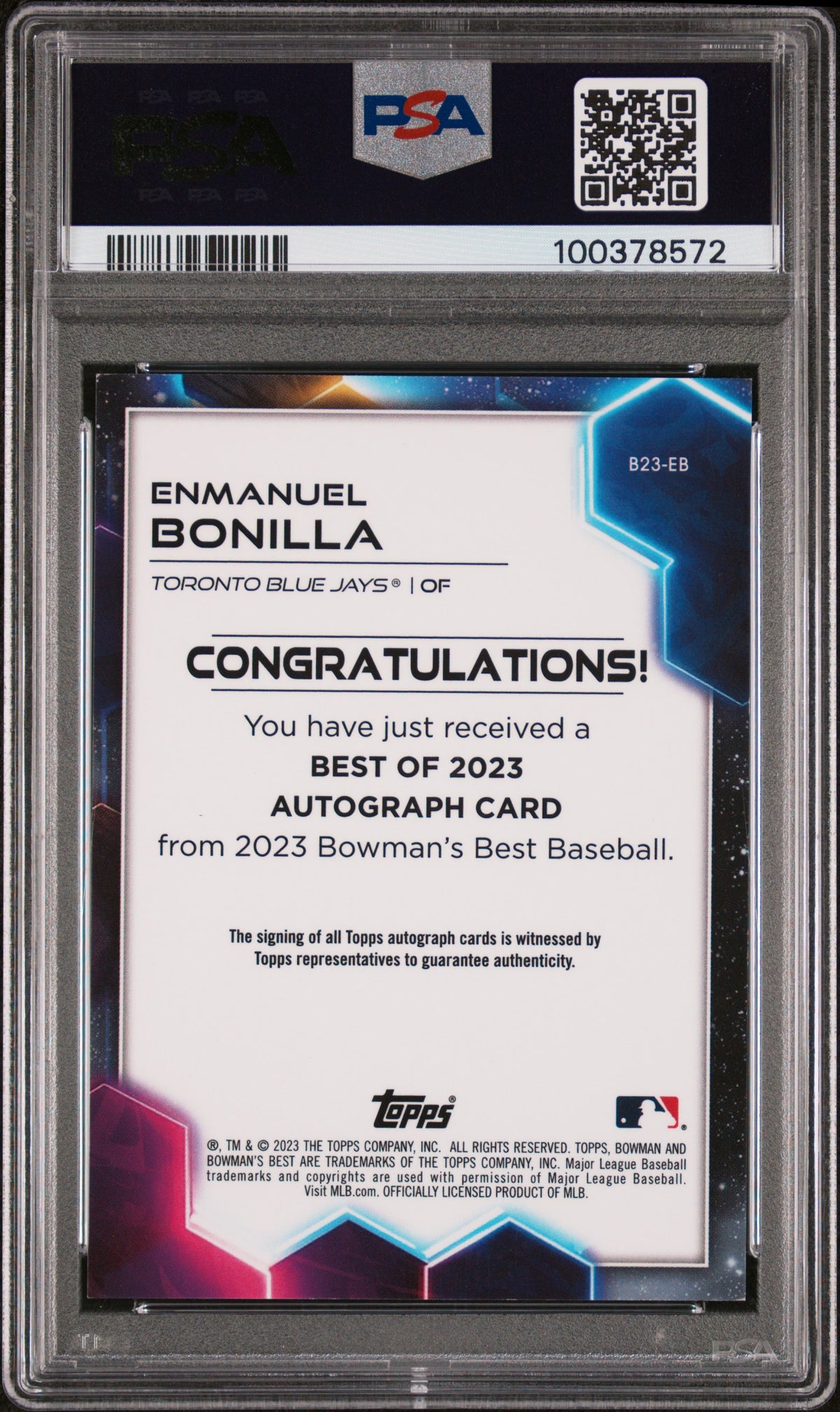 2023 Bowman's Best Of 2023 Auto Enmanuel Bonilla #B23EB Gold Lava /75 PSA 9