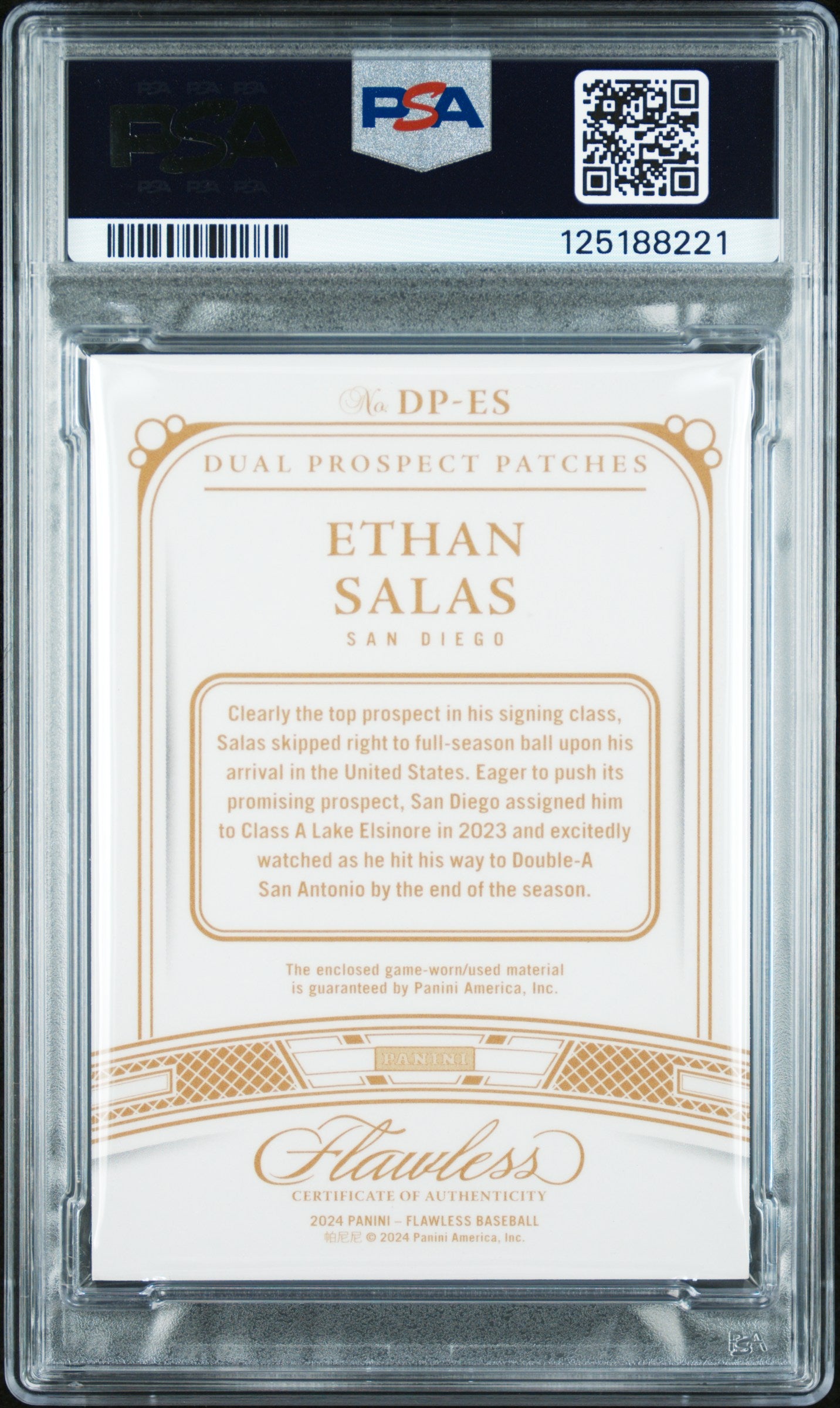 2024 Panini Flawless Dual Prospect Patches Ethan Salas #DPES PSA 9