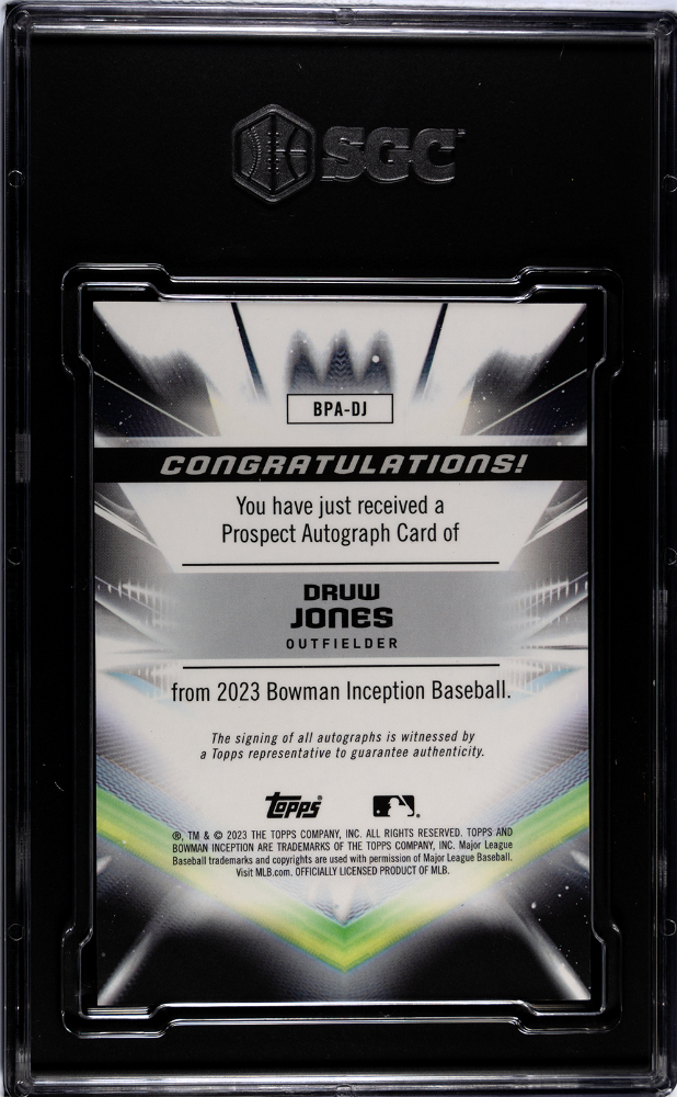 2023 Bowman Inception Druw Jones #BPA-DJ Prospect Autograph SGC 9.5 Auto 10