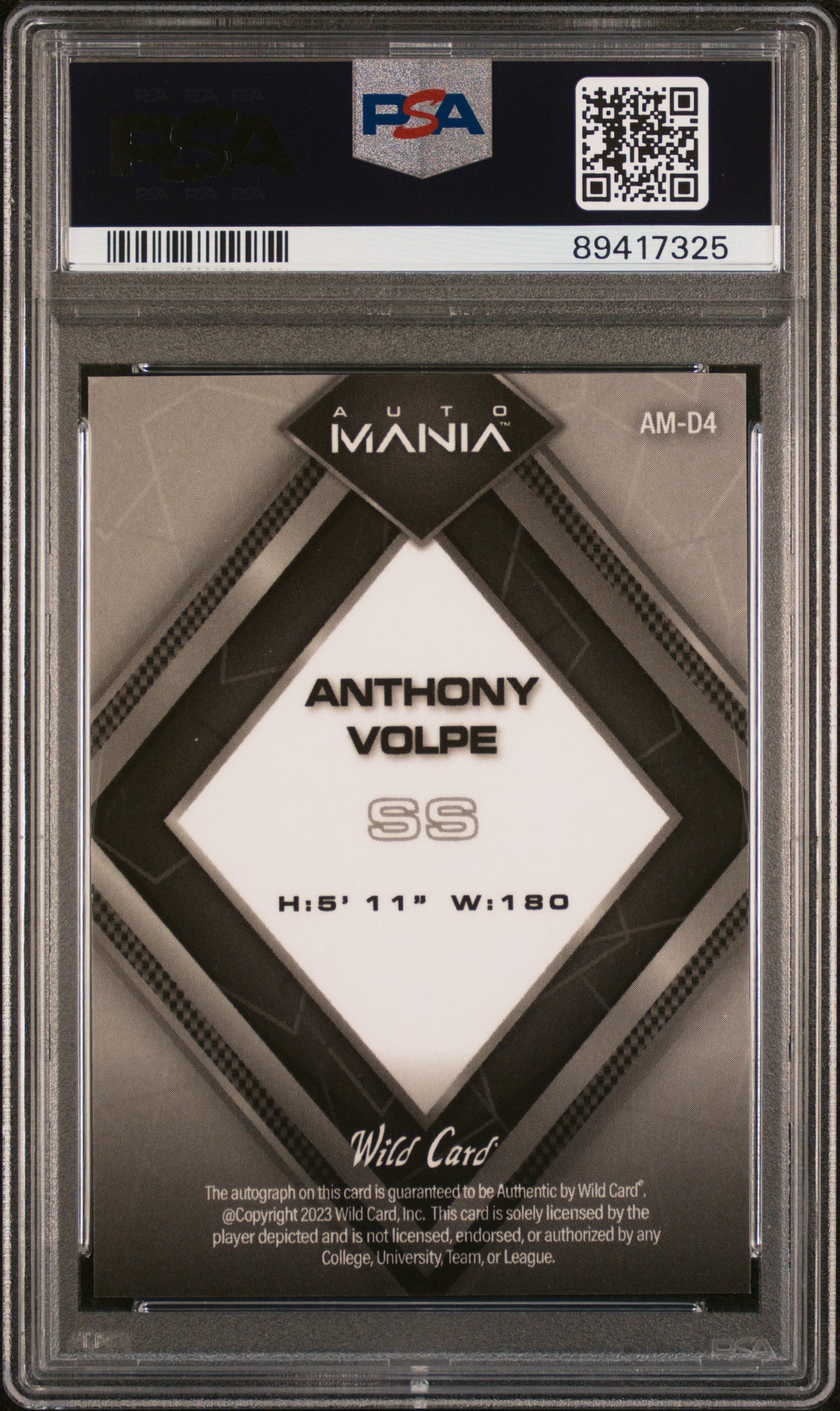 2023 Wild Card Auto Mania Auto Anthony Volpe #AMD4 DMD Rainbow Green 6/15 PSA 10
