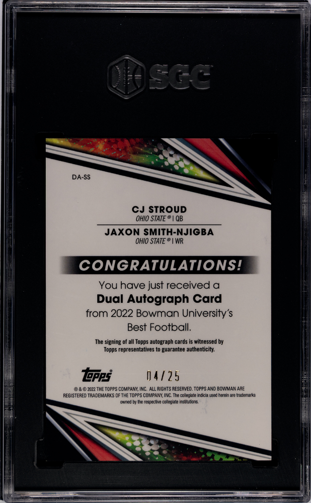 2022 Bowman University Best Stroud Smith-Njigba #DA-SS Dual 25 SGC Auto 10