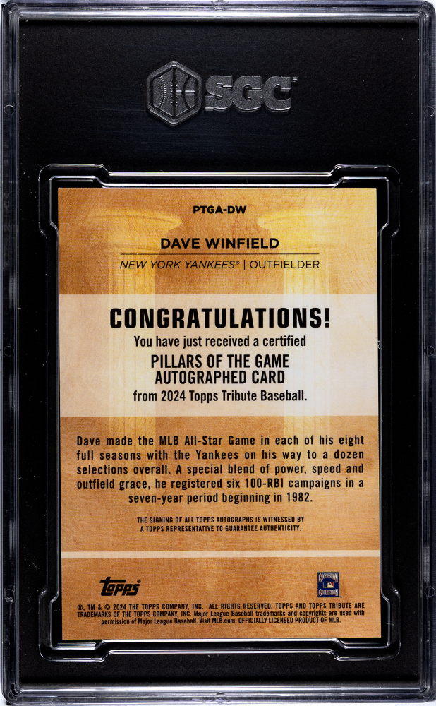 2024 Topps Tribute Dave Winfield #PTGA-DW Pillars Orange SGC 9.5 Auto 10