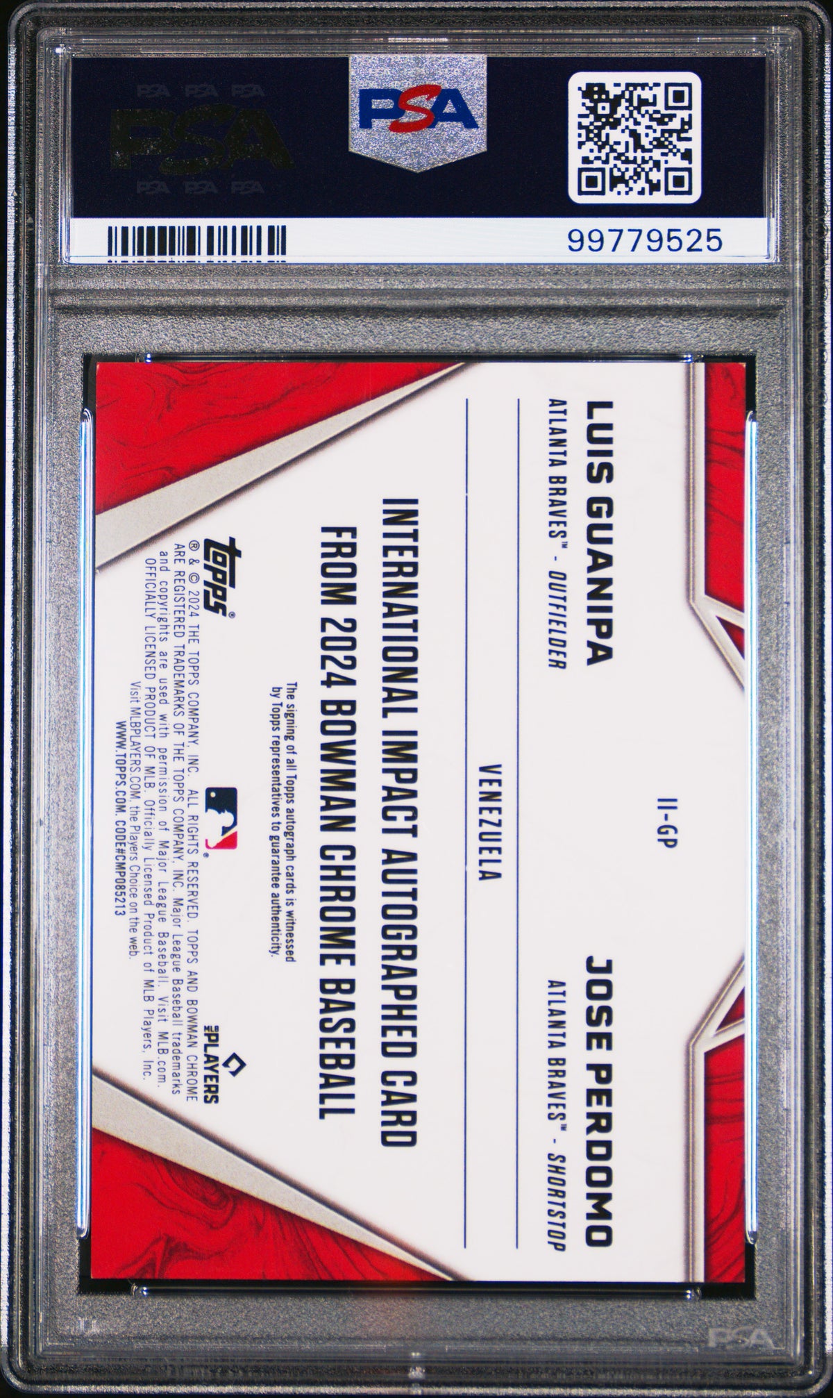2024 Bowman Chrome International Impact Autographs Perdomo Guanipa /50 PSA 9