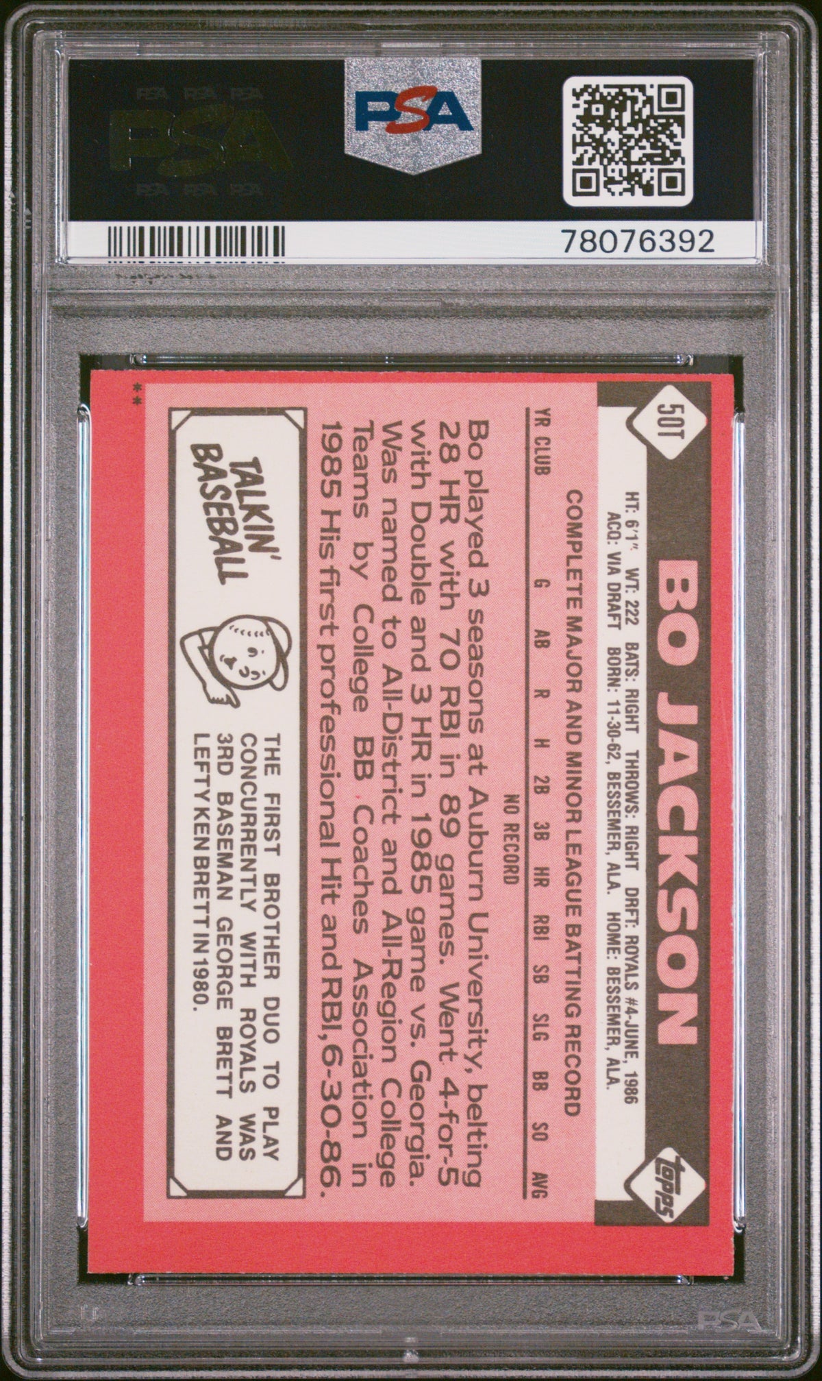 1986 Topps Traded Bo Jackson #50T PSA 6