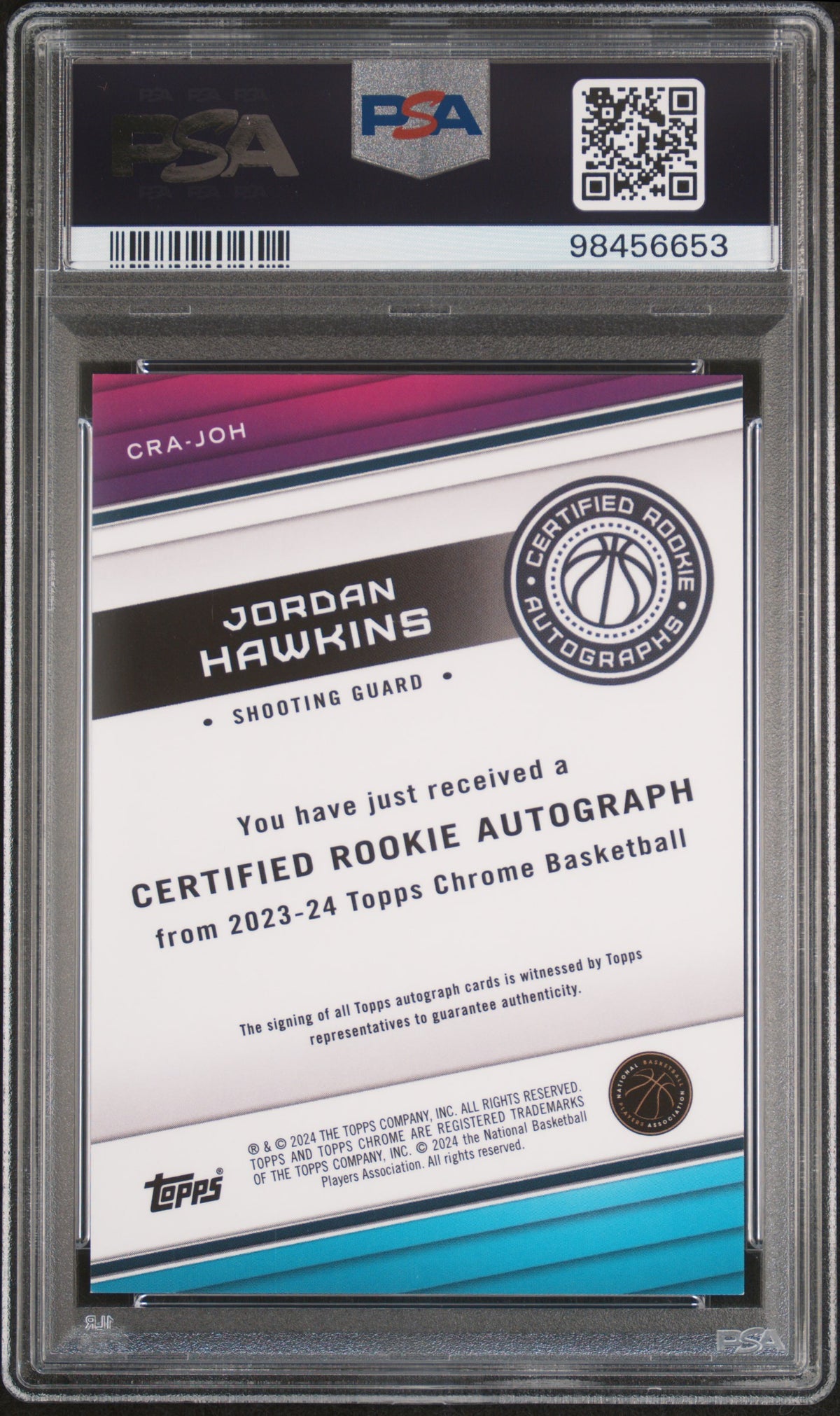 2023 Topps Chrome Rookie Auto Jordan Hawkins #CRAJOH RK Geometric Purple PSA 9