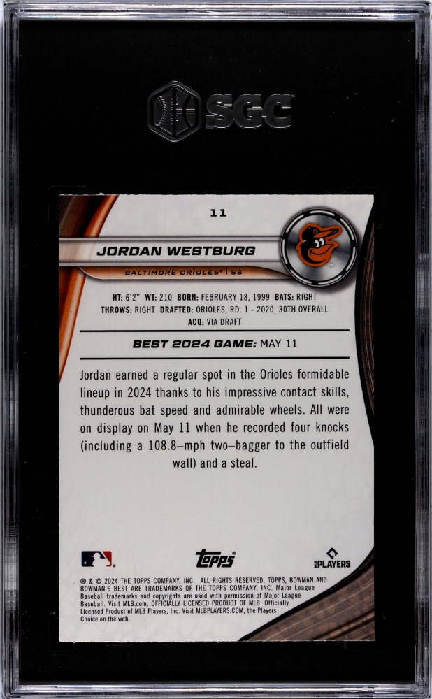 2024 Bowman's Best Jordan Westburg #11 Yellow Lazer Refractor SGC 10