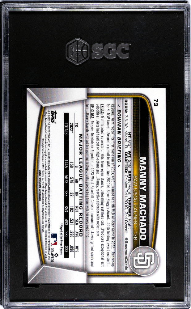 2023 Bowman Chrome Sapphire Manny Machado #73 Aqua SGC 10