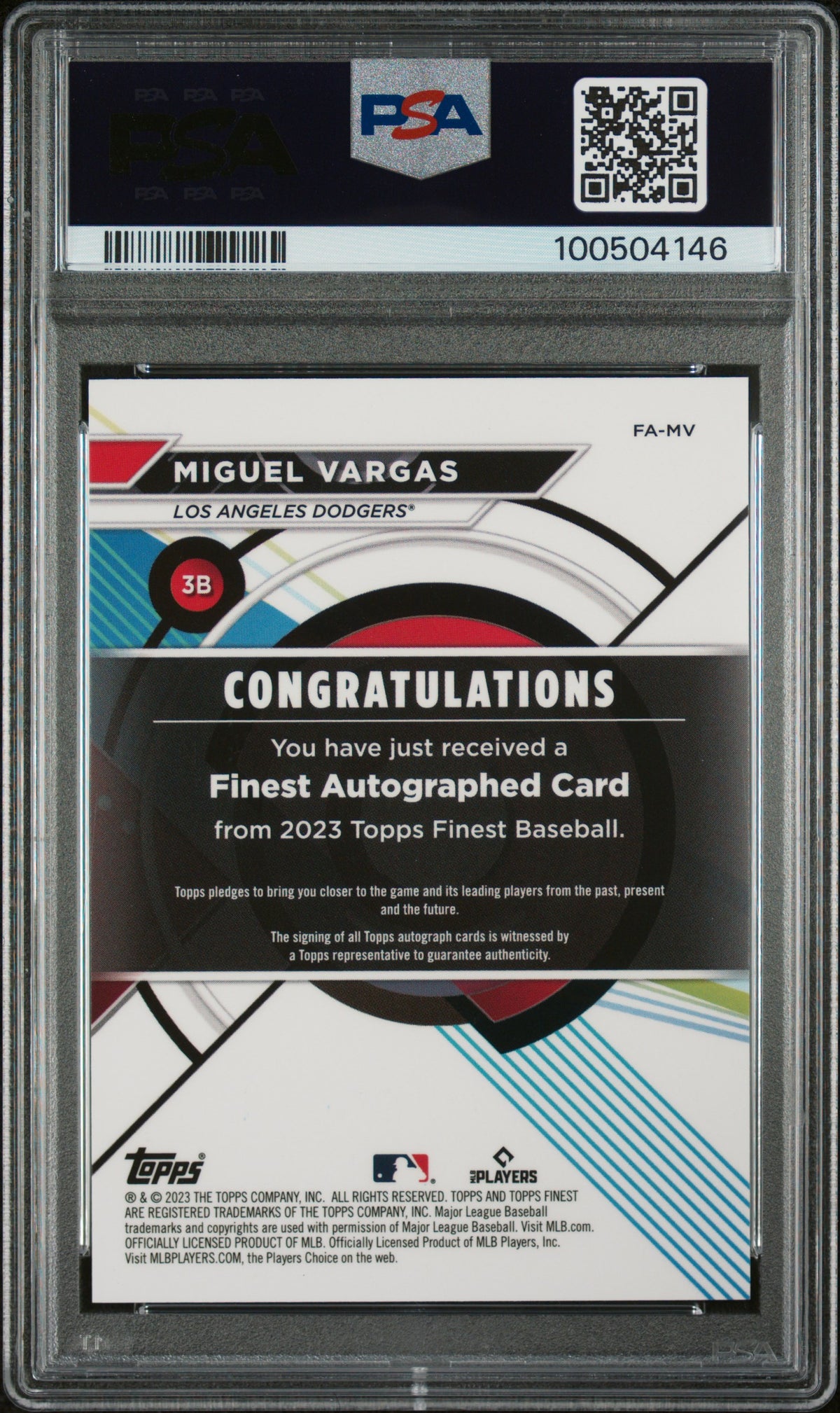 2023 Topps Finest Finest Autographs Miguel Vargas #MV PSA 9