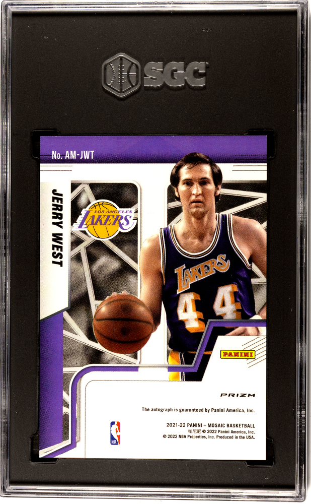 2021 Panini Mosaic Jerry West #AM-JWT Red & Yellow Fusion Prizm SGC Auto 10