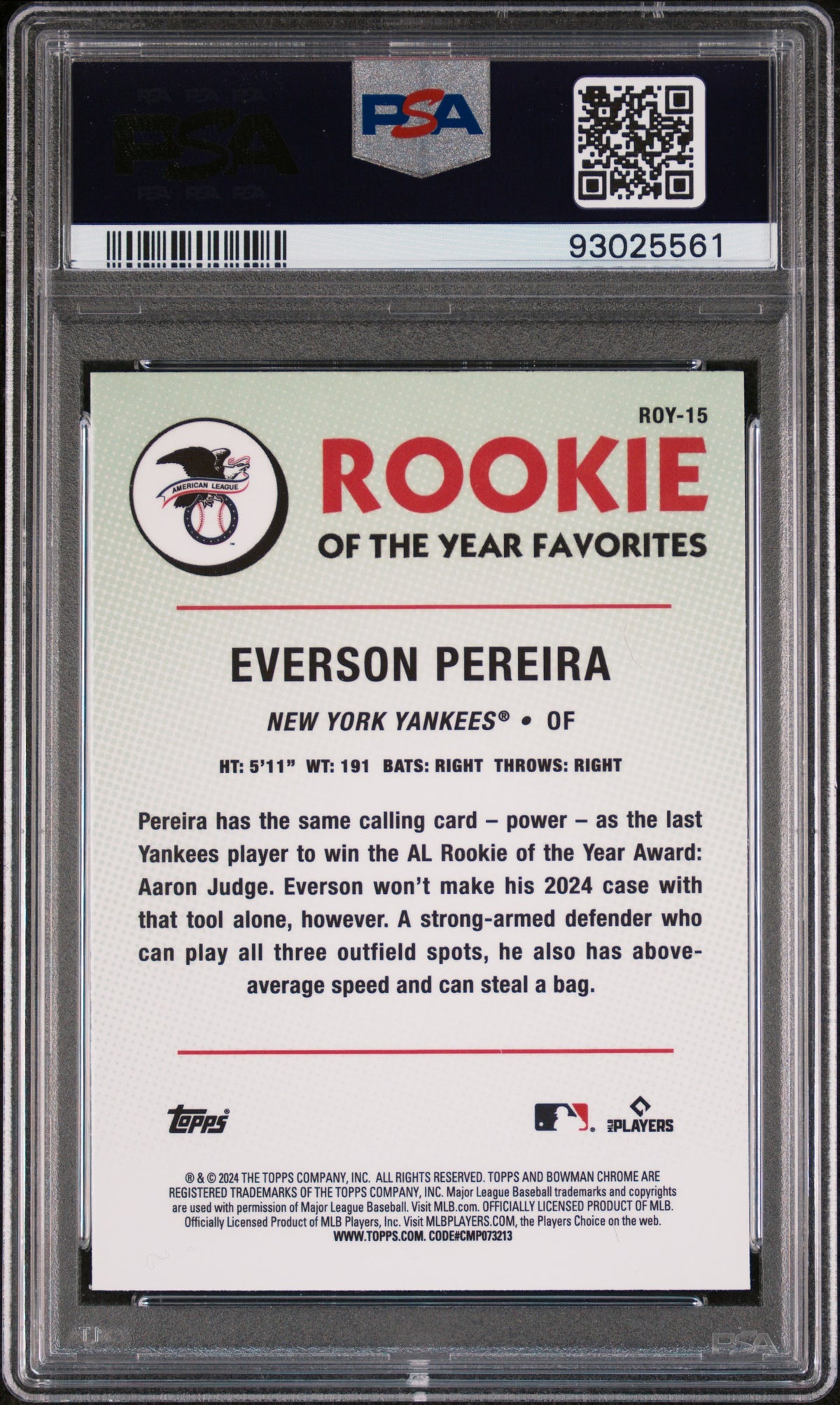 2024 Bowman Rookie Of The Year Favorites Everson Pereira #ROY15 PSA 9