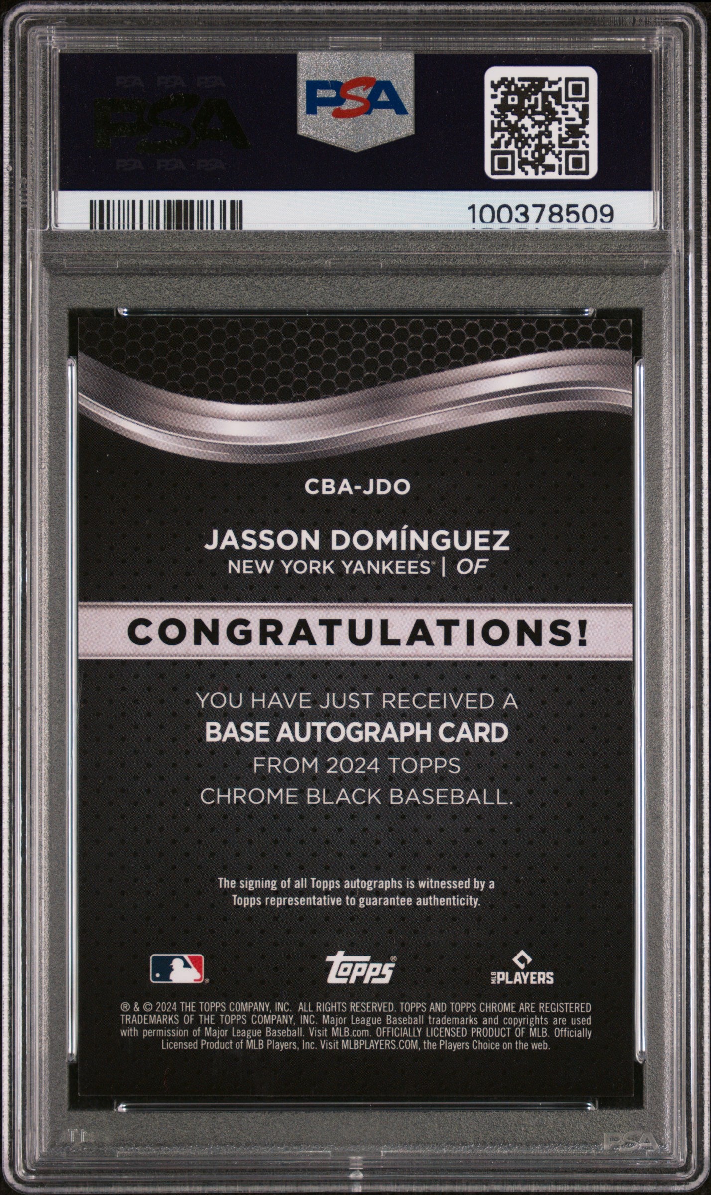 2024 Topps Chrome Black Auto Jasson Dominguez #JDO Green Refractor 61/99 PSA 10