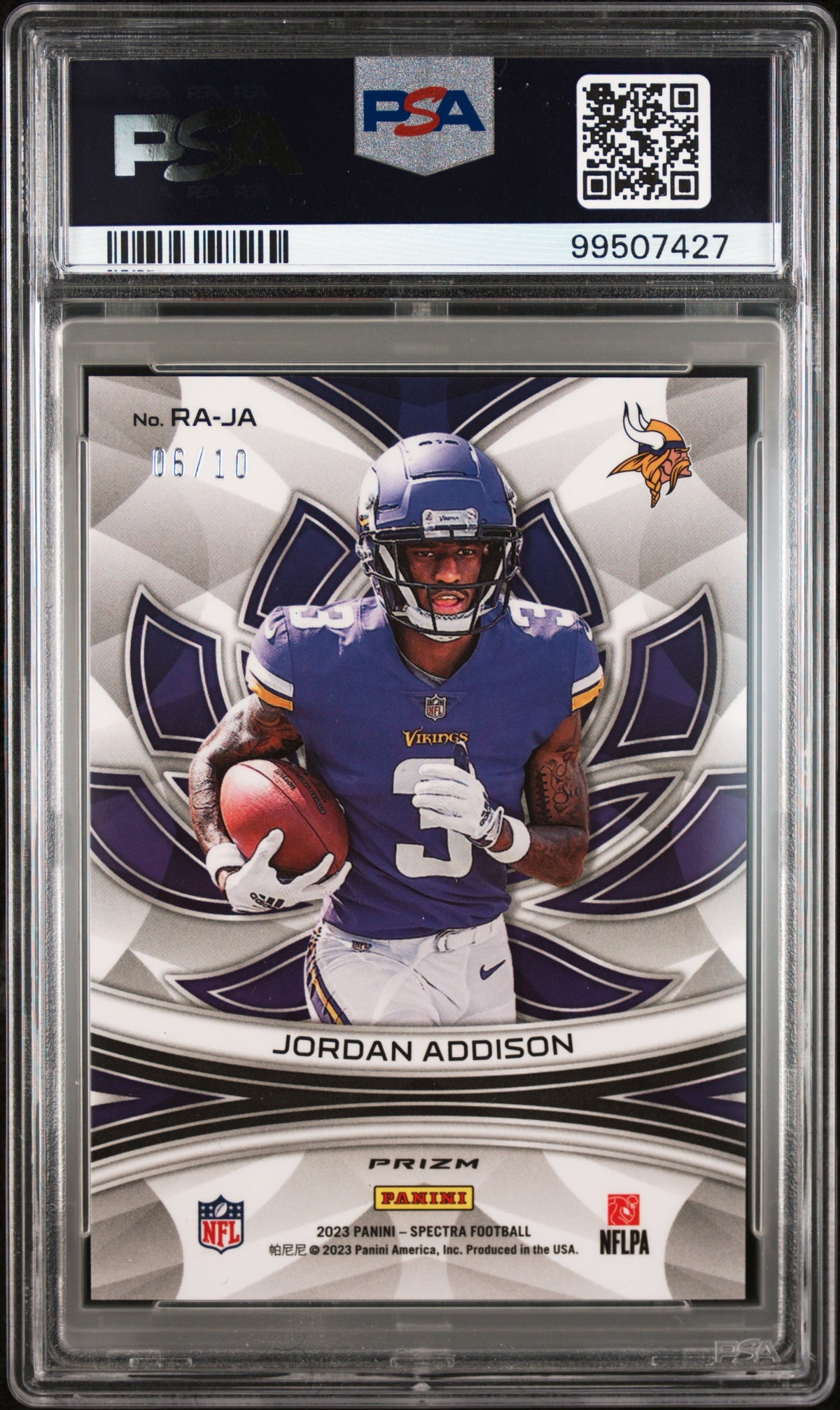 2023 Panini Spectra Rookie Aura Jordan Addison #RAJA Universal PSA 10