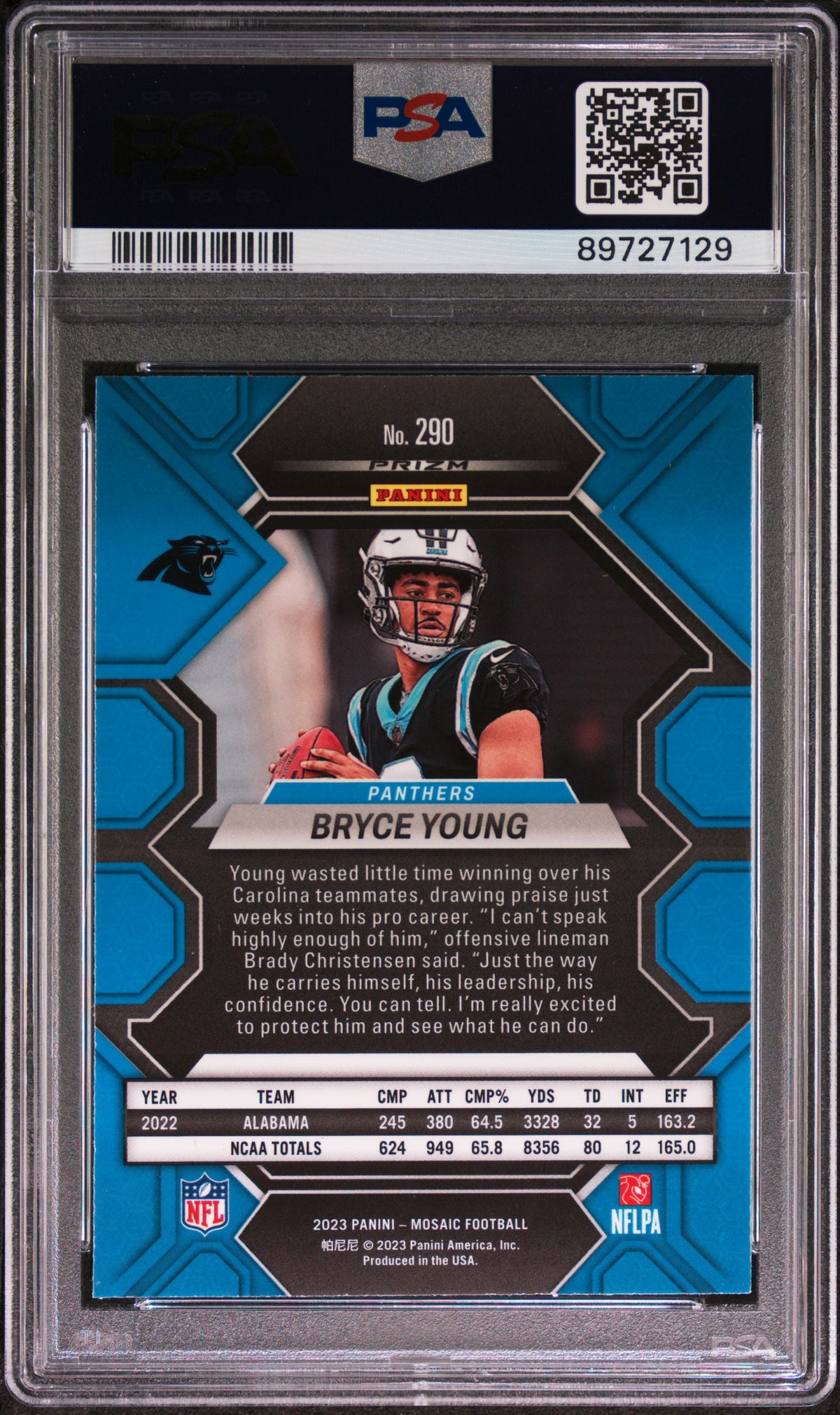 2023 Panini Mosaic Bryce Young #290 Camo Pink PSA 9