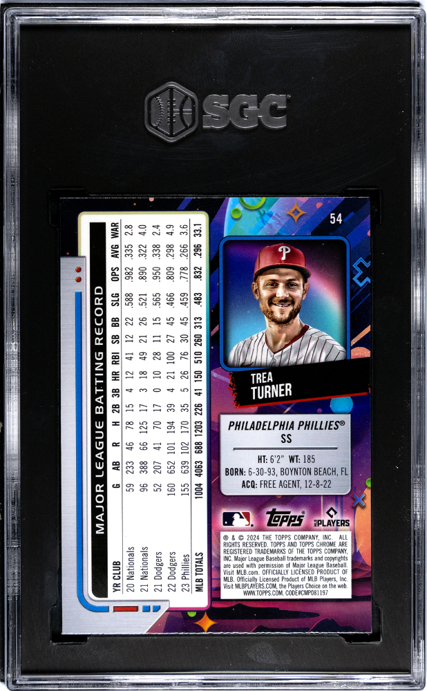 2024 Topps Cosmic Chrome Trea Turner #54 Nucleus Refractor SGC 8.5