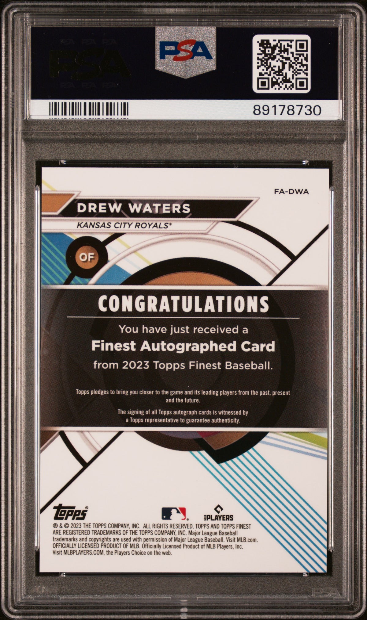 2023 Topps Finest Finest Autographs Drew Waters #DWA PSA 10