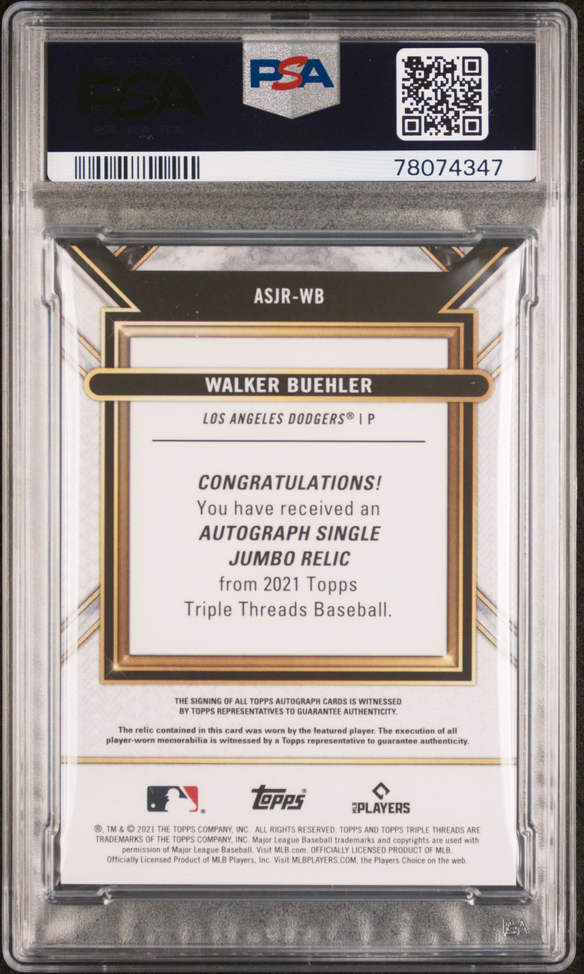 2021 Topps Triple Threads Auto Jumbo Relic Walker Buehler #ASJRWB Auto/99 PSA 9