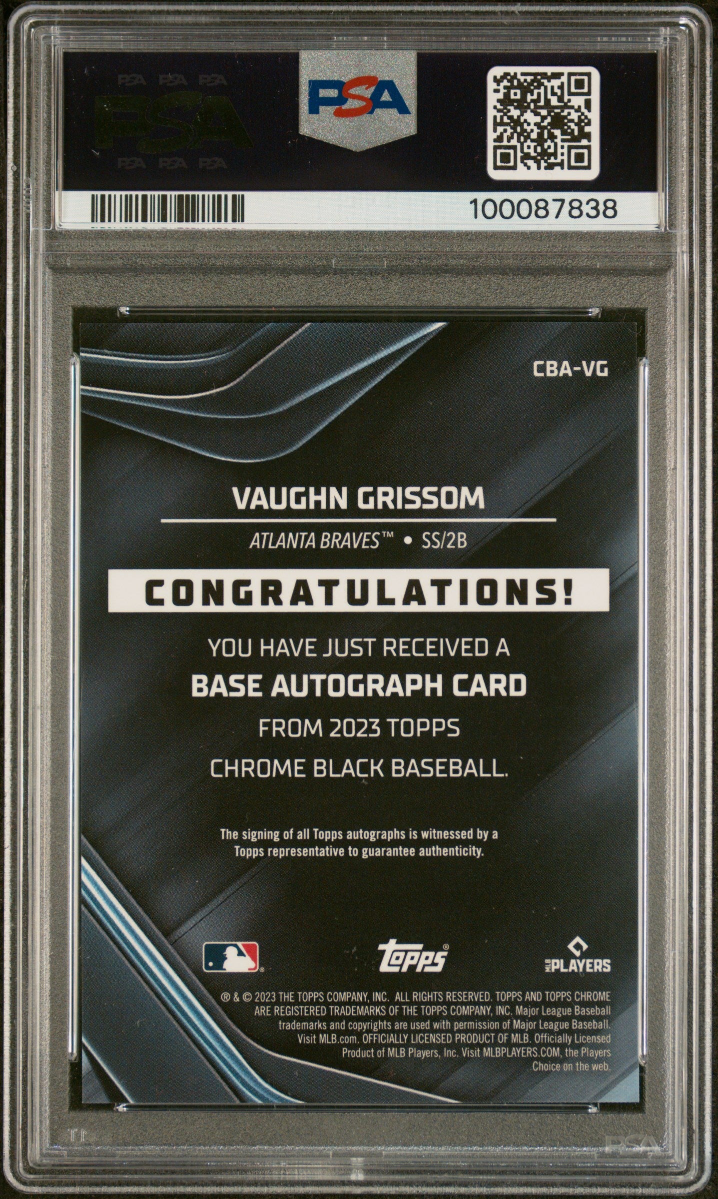 2023 Topps Chrome Black Autographs Vaughn Grissom #VG Refractor /150 PSA 10
