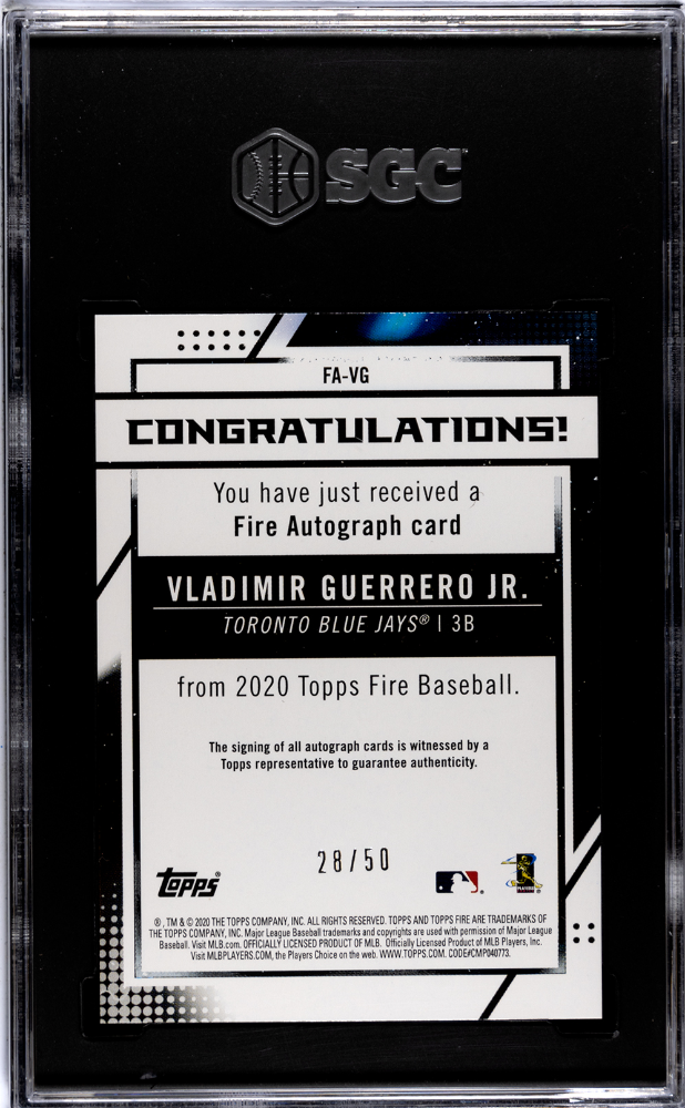 2020 Topps Fire Vladimir Guerrero JR. #FA-VG Autograph Purple SGC 9 Auto 10