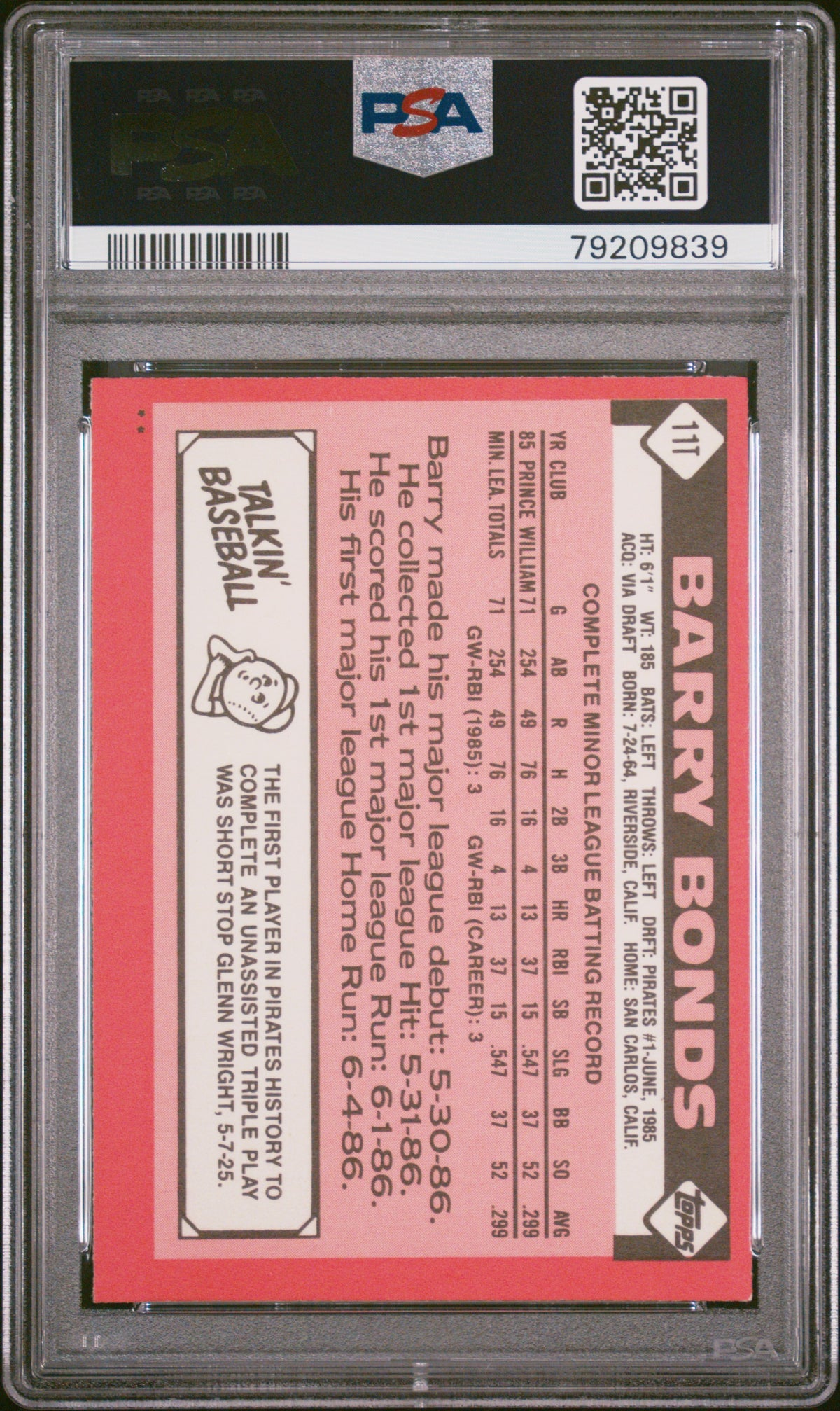 1986 Topps Traded Barry Bonds #11T PSA 8