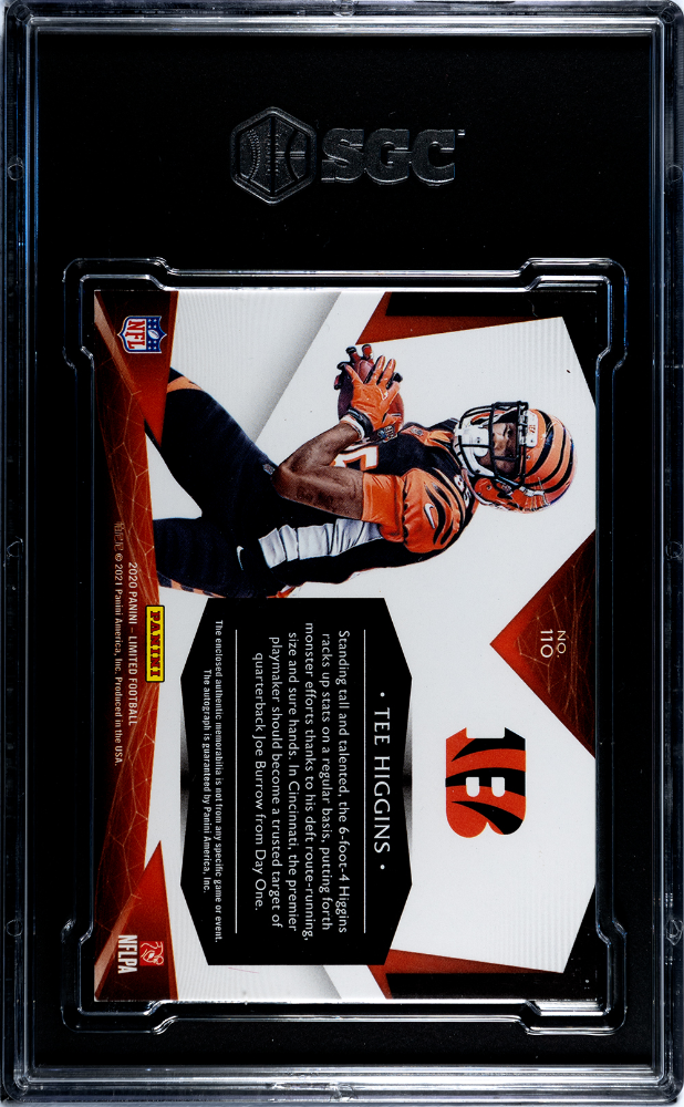2020 Panini Limited Tee Higgins #110 Rookie Patch Auto Emerald Spotlight SGC 8