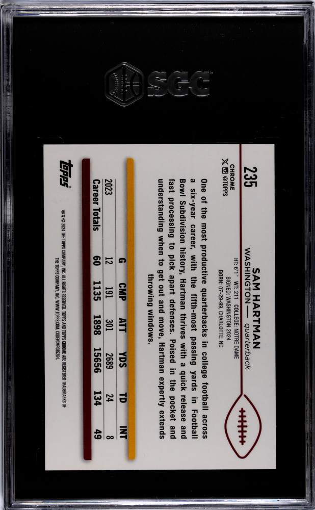 2024 Topps Chrome Sam Hartman #235 Gold Geometric Refractor SGC 9.5