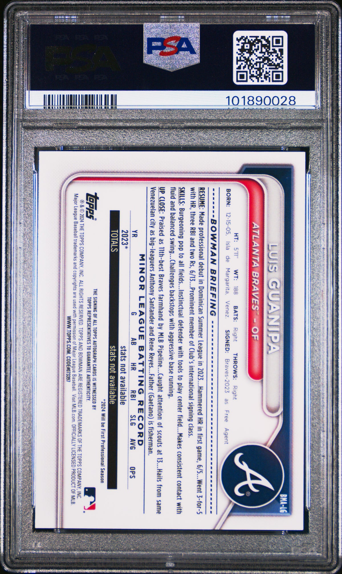 2024 Bowman Mega Box Chrome Bowman Prospect Mega Auto Luis Guanipa #LG PSA 9