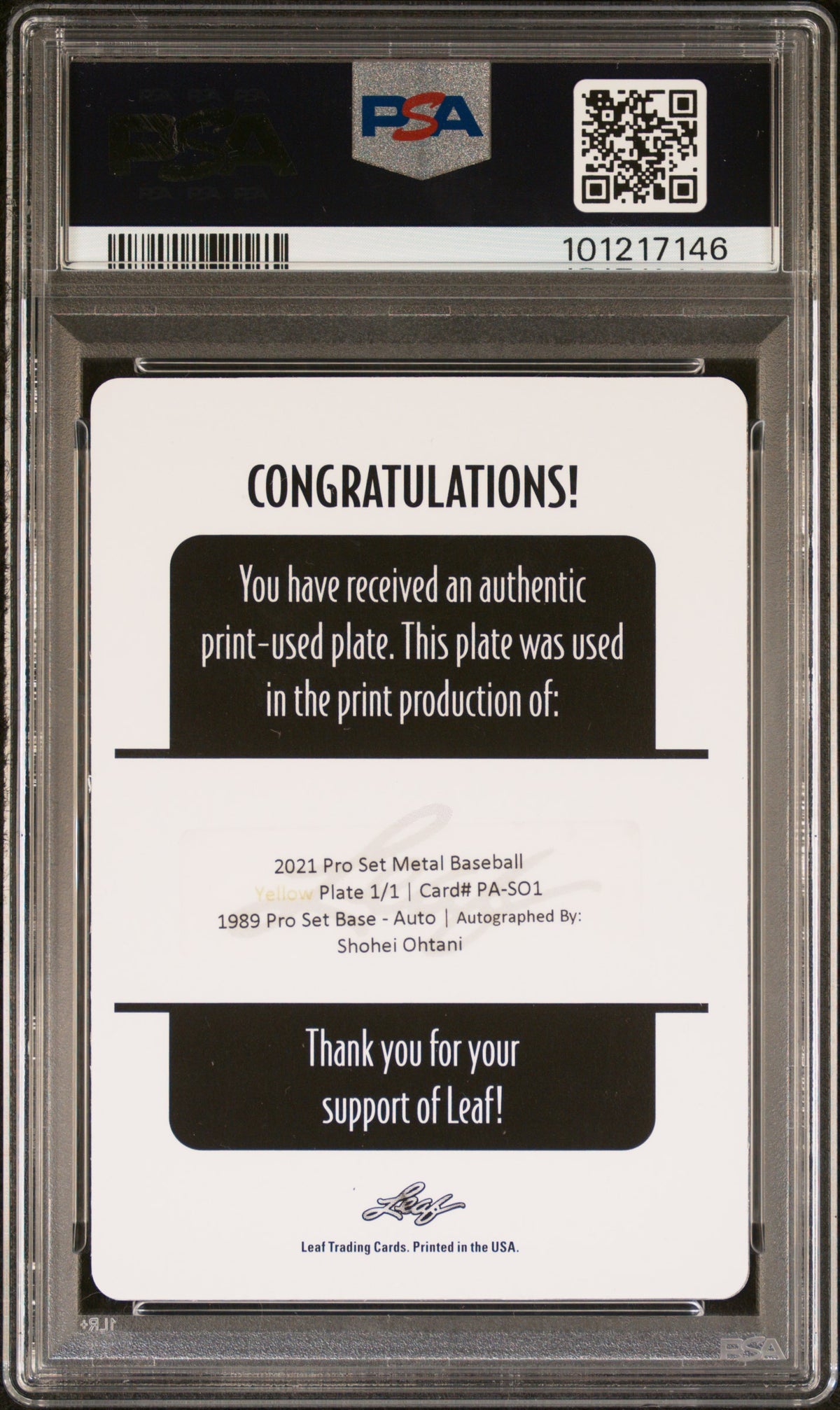2021 Leaf Pro Metal 1989 Pro Set Auto Shohei Ohtani #PASO1  1/1 PSA A Auto A