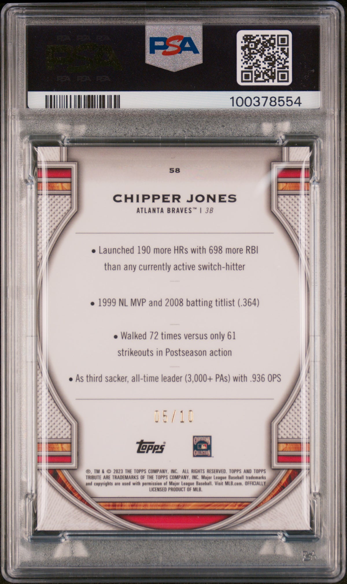 2023 Topps Tribute Chipper Jones #58 Red PSA 8