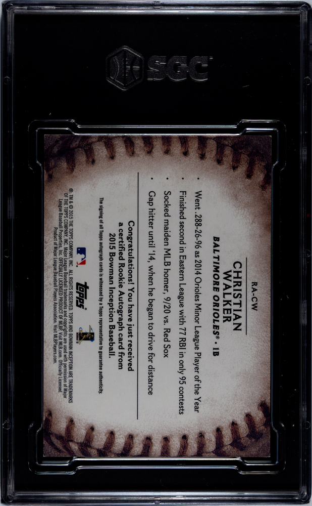 2015 Bowman Inception Christian Walker #RA-CW Rookie  Blue SGC 8.5 Auto 10