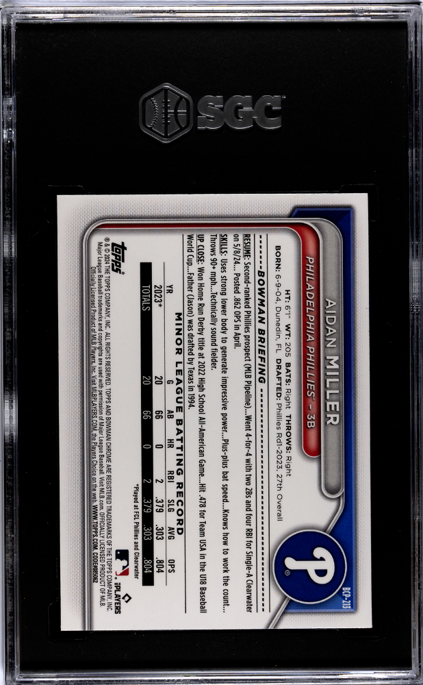 2024 Bowman Chrome Sapphire Aidan Miller #BCP-213 Prospect Orange SGC 9