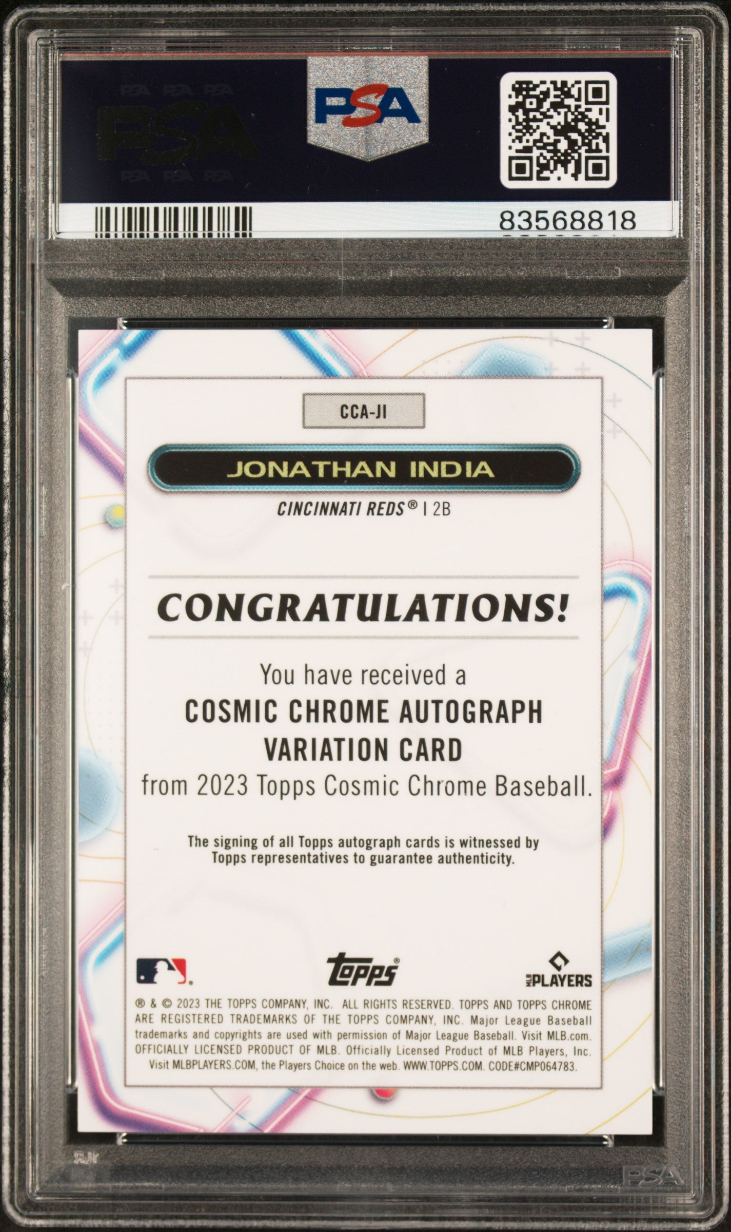 2023 Topps Cosmic Cosmic Auto Jonathan India #JI Green Space Dust  /75 PSA 10