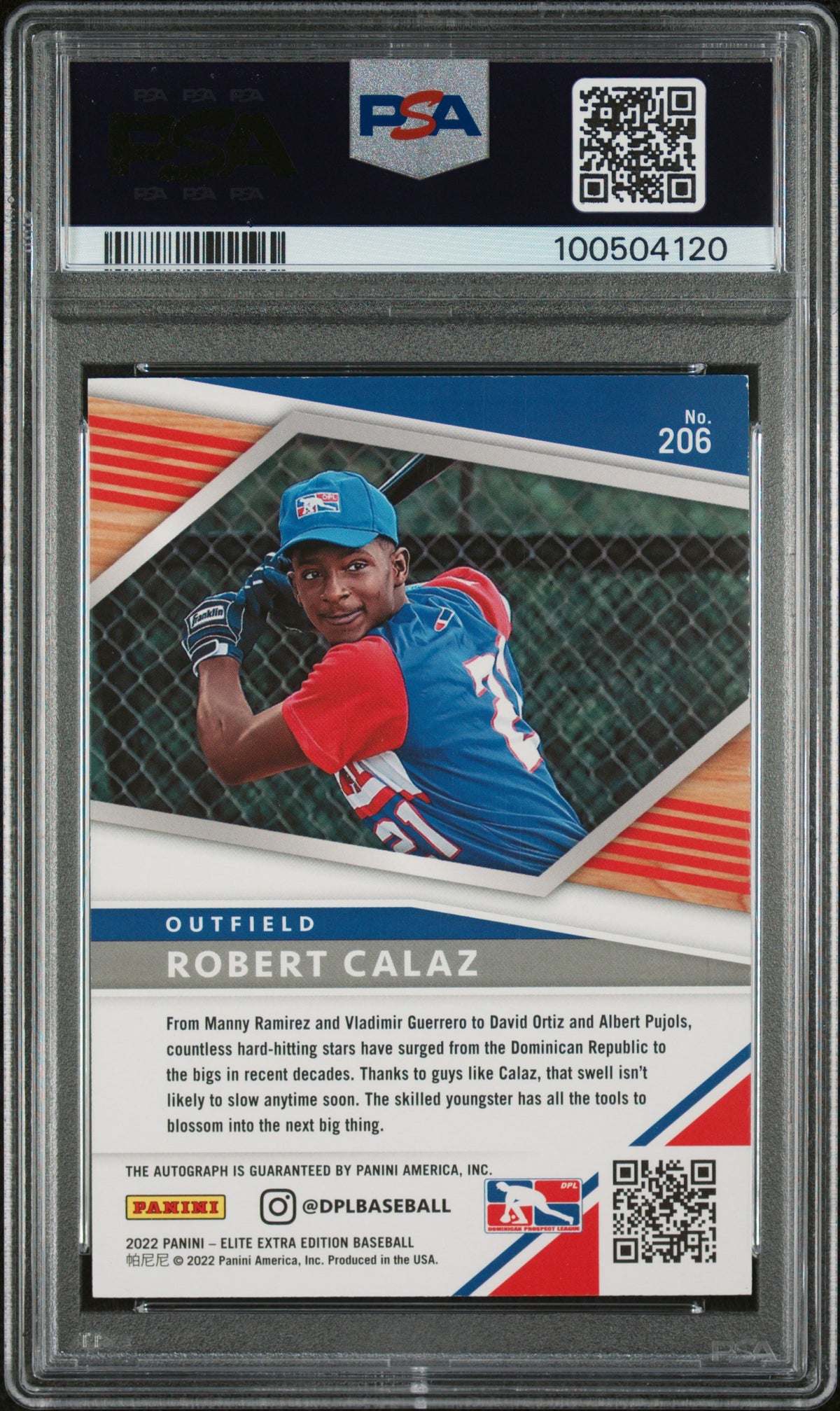 2022 Panini Elite Extra Edition Robert Calaz #206 Signature PSA 8