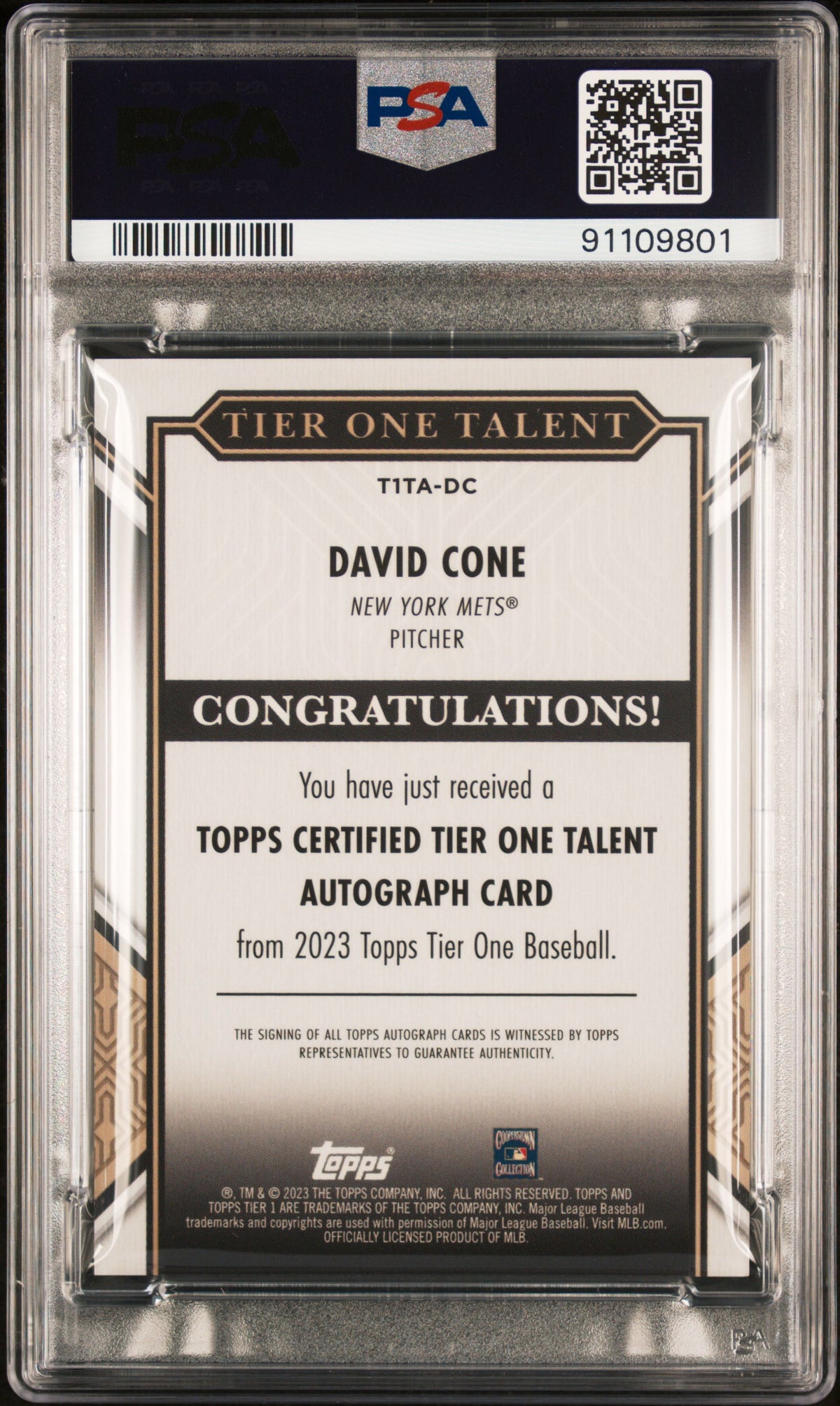 2023 Topps Tier One Tier One Talent Autographs David Cone #T1TADC PSA 10