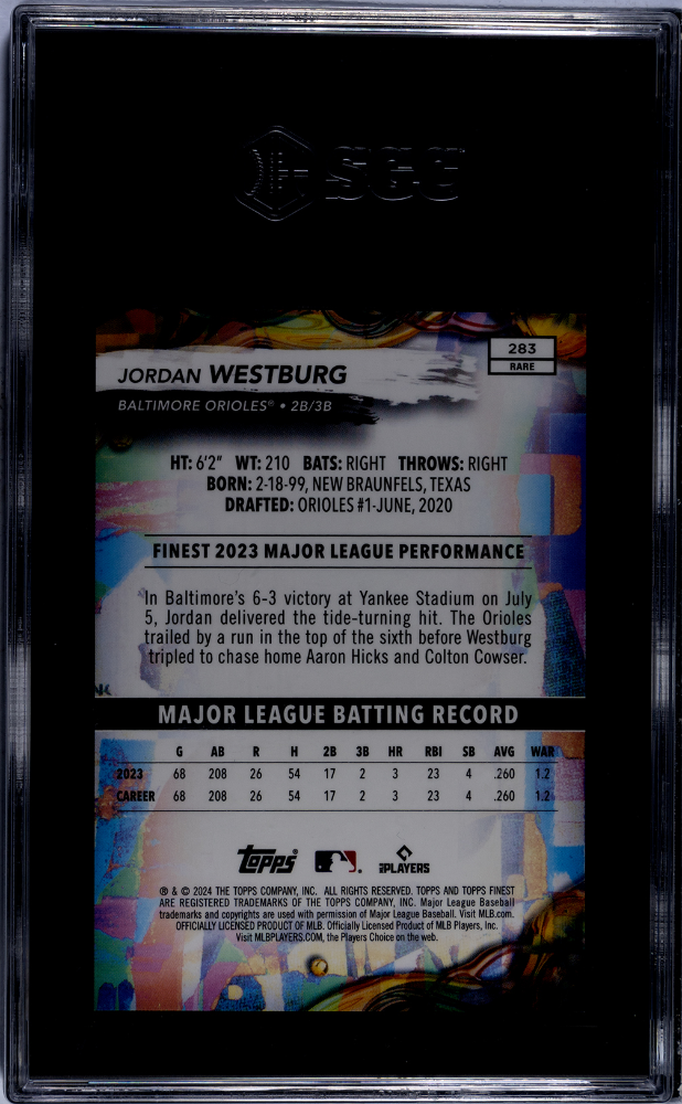 2024 Topps Finest Jordan Westburg #283 Sky Blue Refractor SGC 9.5
