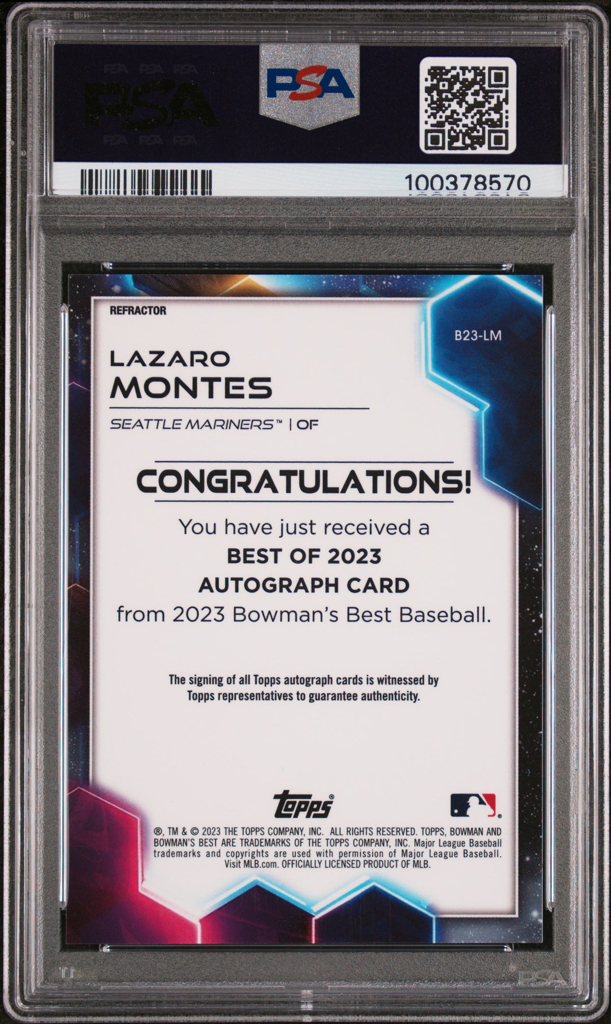 2023 Bowman's Best Best Of 2023 Autographs Lazaro Montes #B23LM Refractor PSA 8