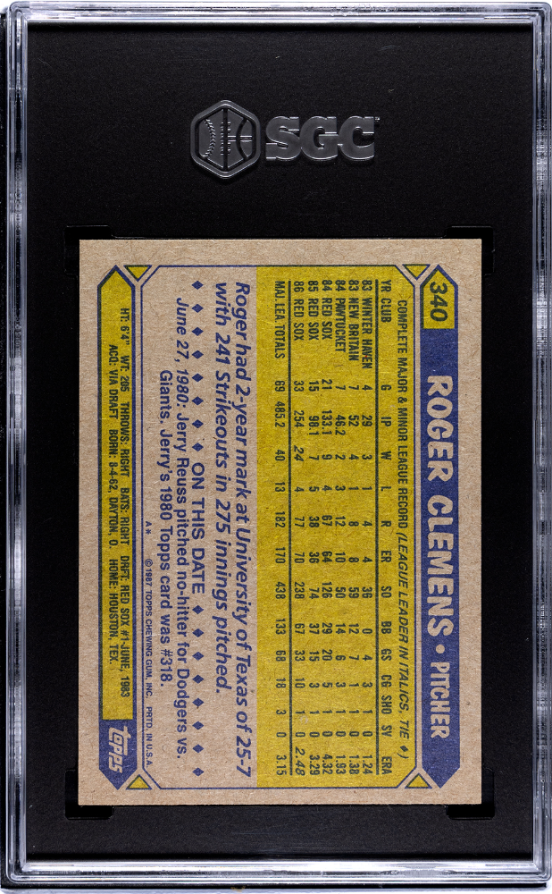 1987 Topps Roger Clemens #340 SGC 9.5