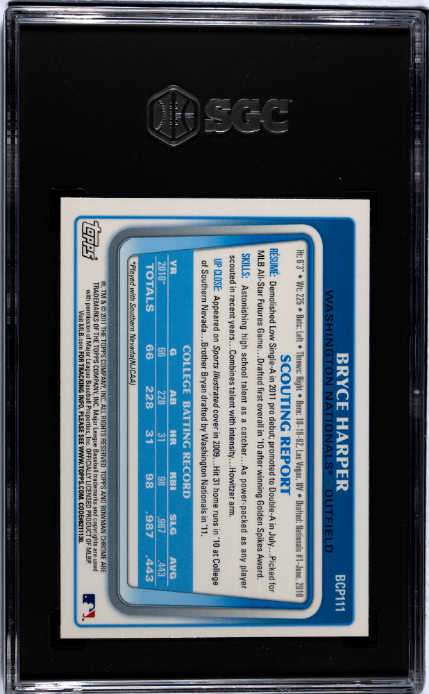 2011 Bowman Chrome Draft Picks & Prospects Bryce Harper #BCP111 SGC 8