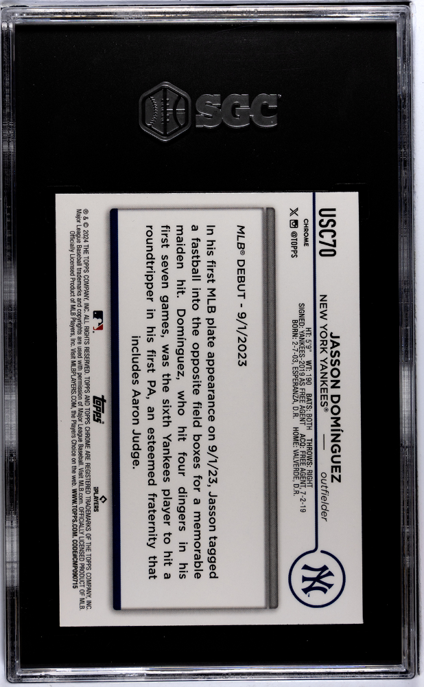2024 Topps Chrome Update Jasson Dominguez #USC70 Magenta Refractor SGC 10