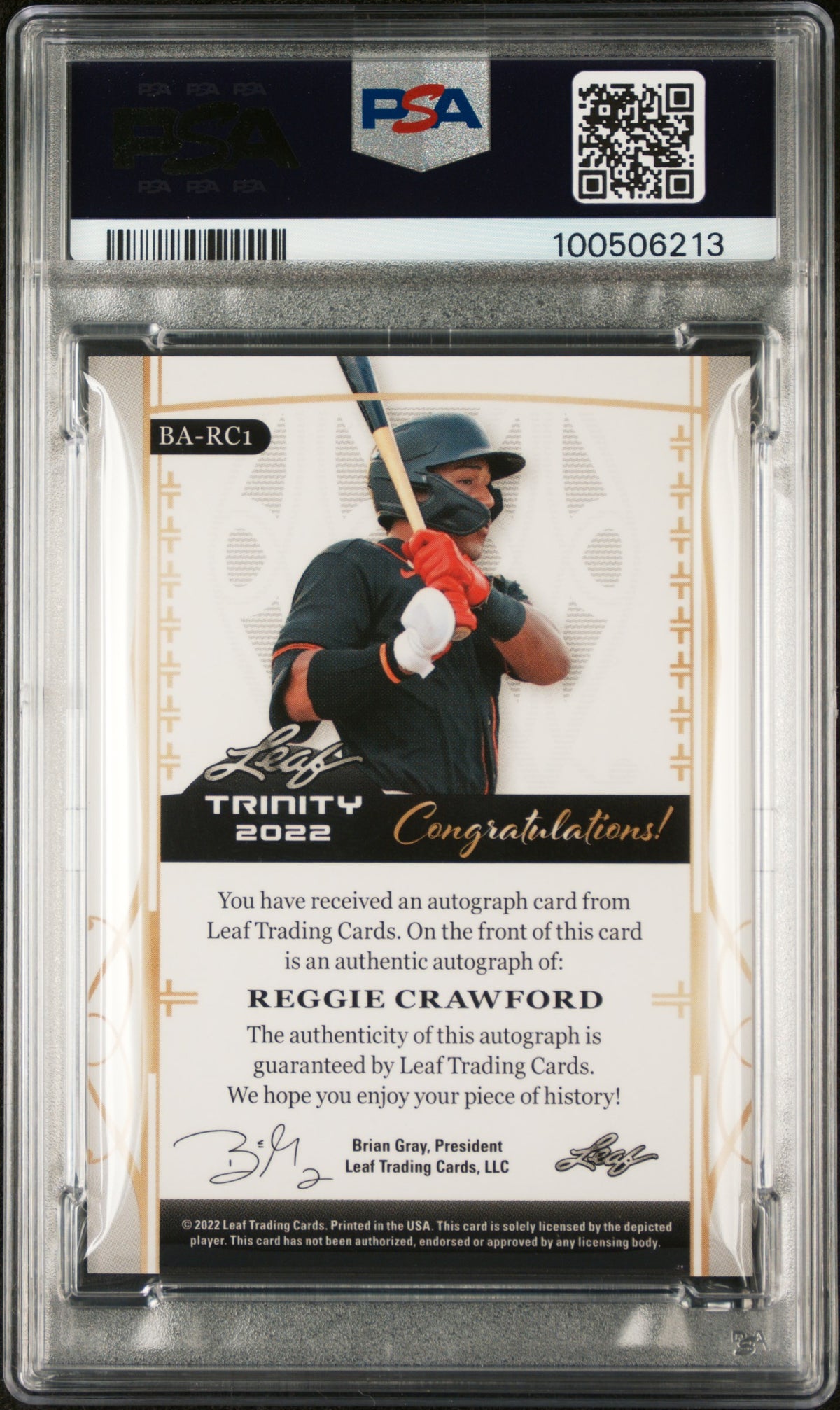 2022 Leaf Trinity Autograph Reggie Crawford #BARC1 Silver Foil 28/99 PSA 9